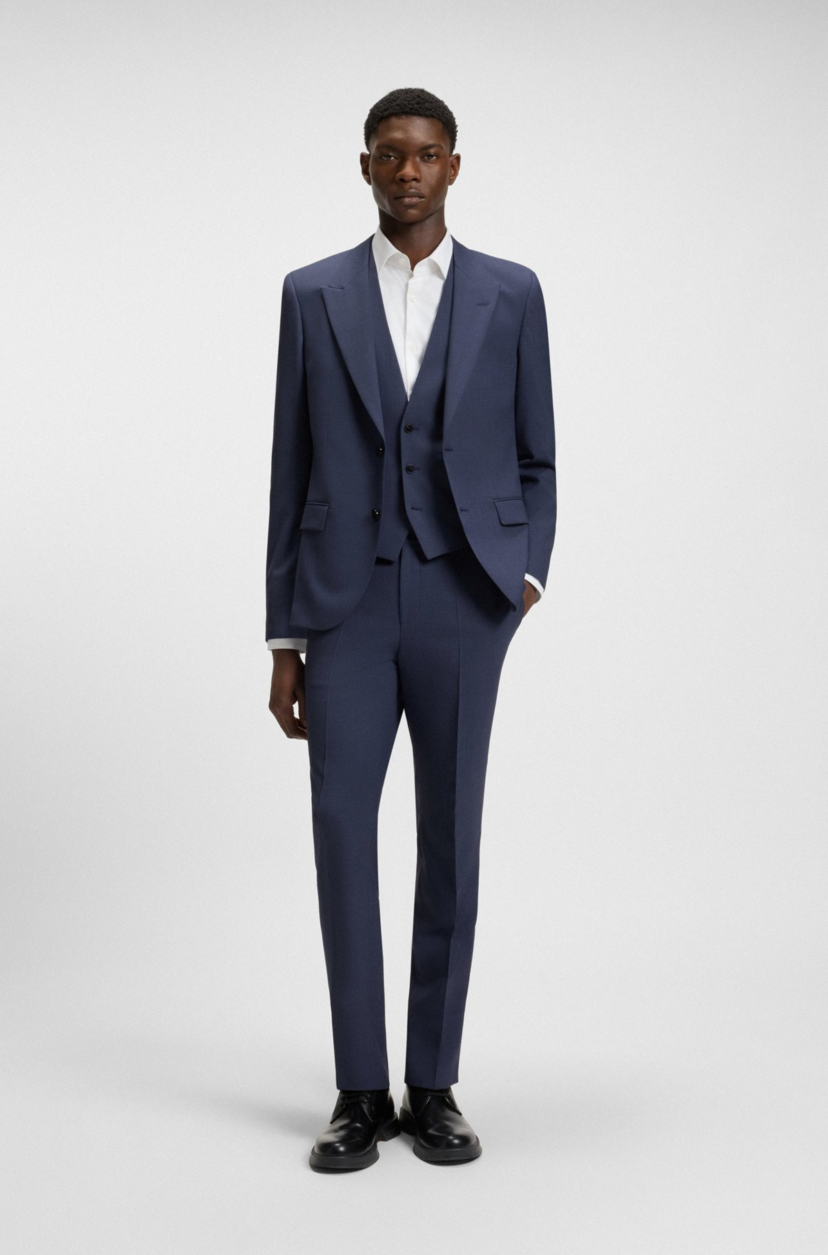 SLIM-FIT THREE-PIECE SUIT WITH SHARKSKIN WEAVE - 1
