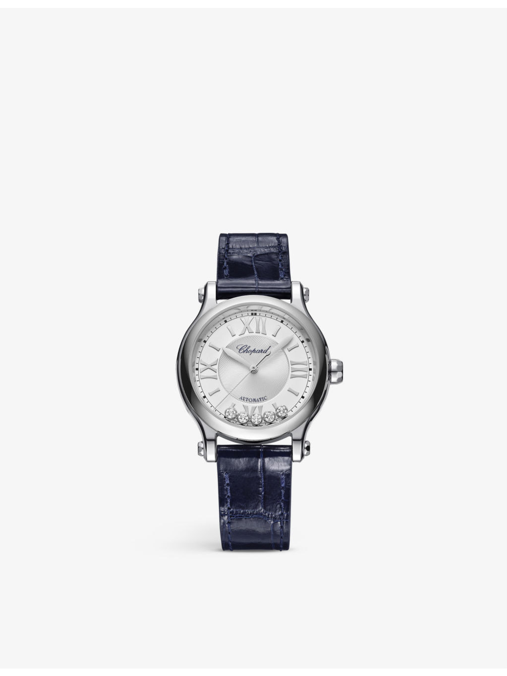 278608-3001 Happy Sport alligator-embossed leather, stainless-steel and 0.25ct diamond self-winding  - 1