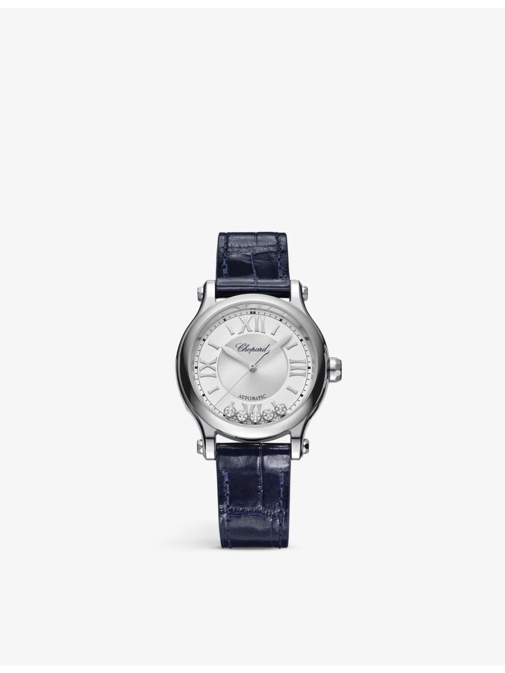 278608-3001 Happy Sport alligator-embossed leather, stainless-steel and 0.25ct diamond self-winding - 1