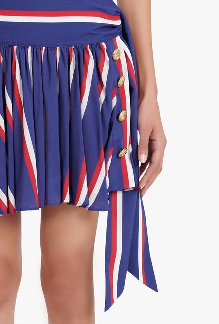 HIGH SUMMER CAPSULE - Blue and red striped pleated skirt - 6