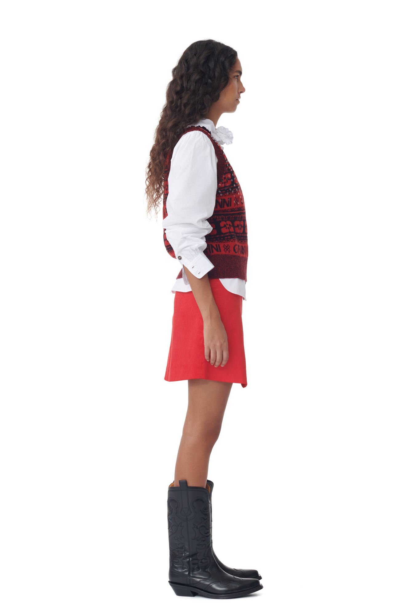 RED SEQUINS LOGO WOOL MIX VEST - 4