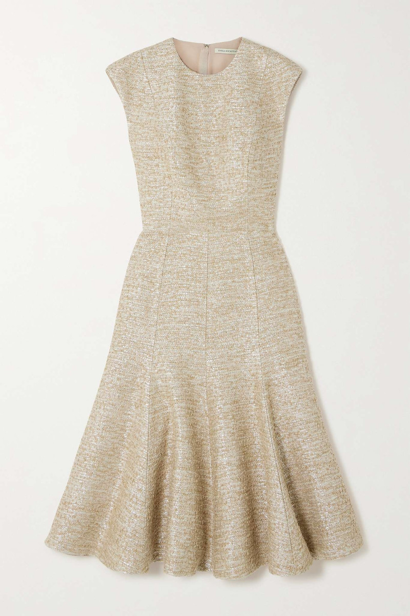 Denver metallic bouclé-tweed midi dress 1