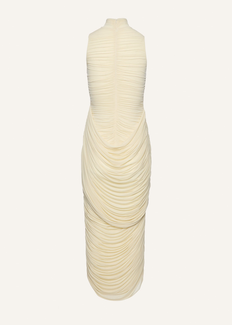High-neck draped midi dress in vanilla 2