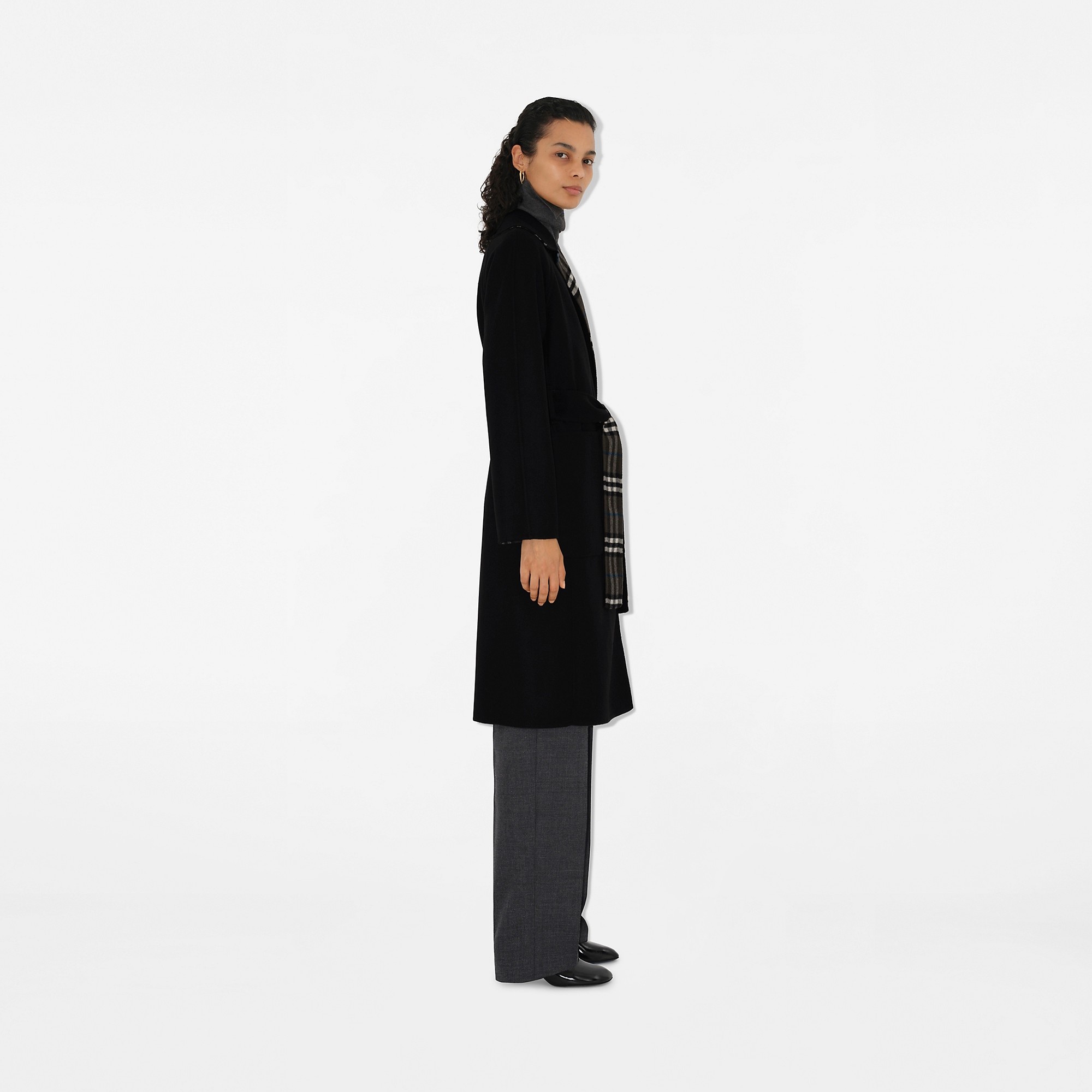 Reversible Check Wool Wrap Coat - 3