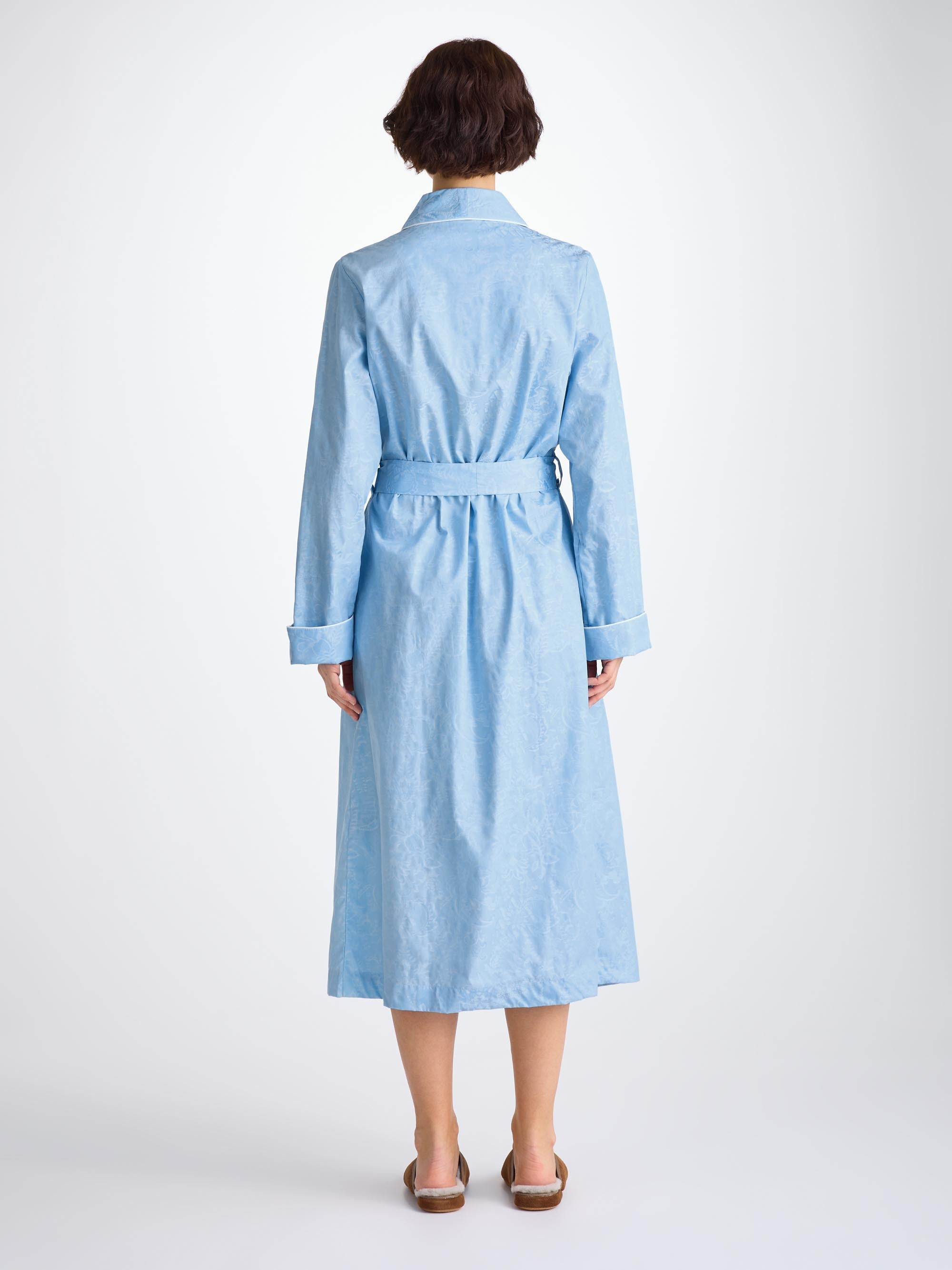 Women's Robe Cotton Jacquard Light Blue Jungle Paisley Pattern - 6