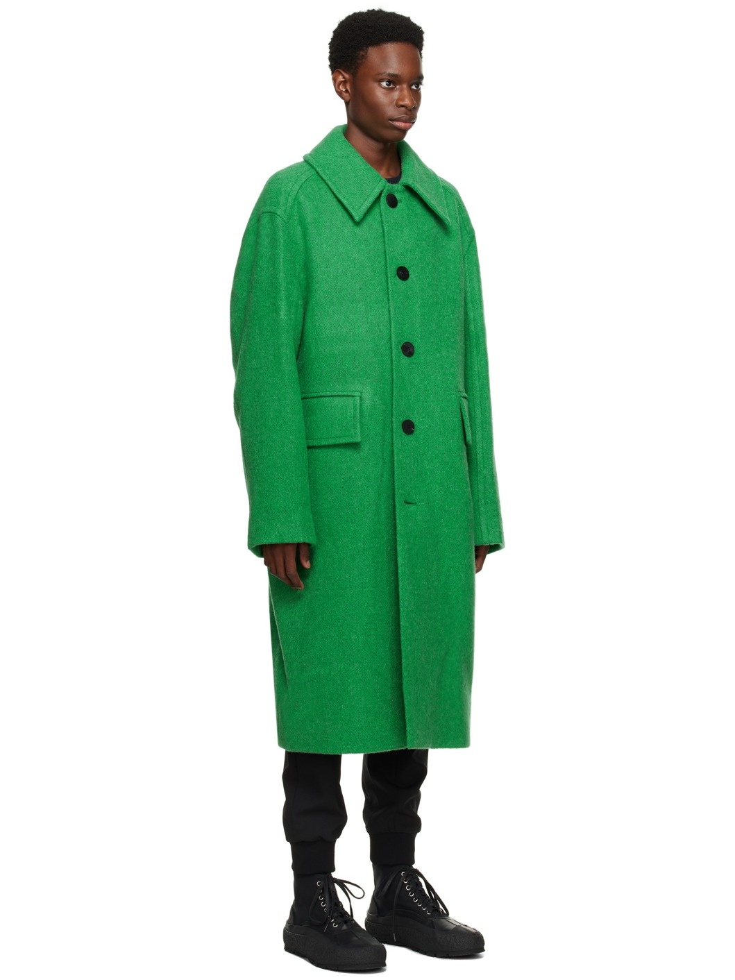 Green Spread Collar Coat - 2