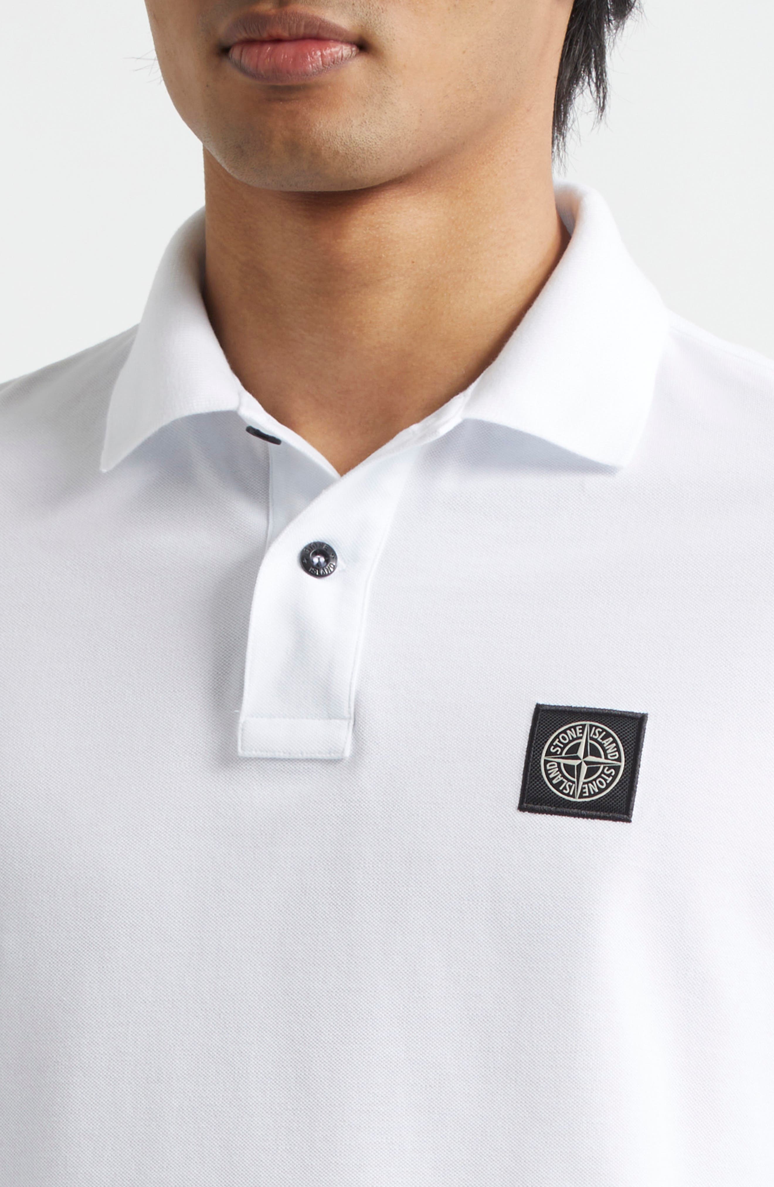 Stone Island 2SC18 Slim Fit Piqué Polo in V1001 White at Nordstrom - 4