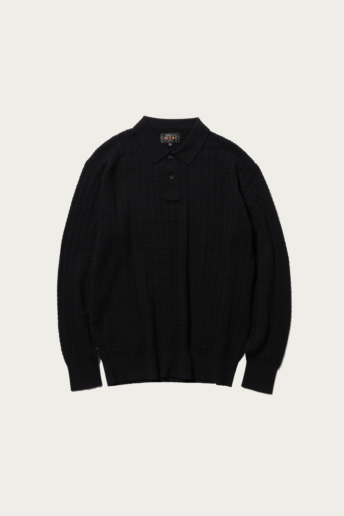 Cable Knit Polo - Black - 1