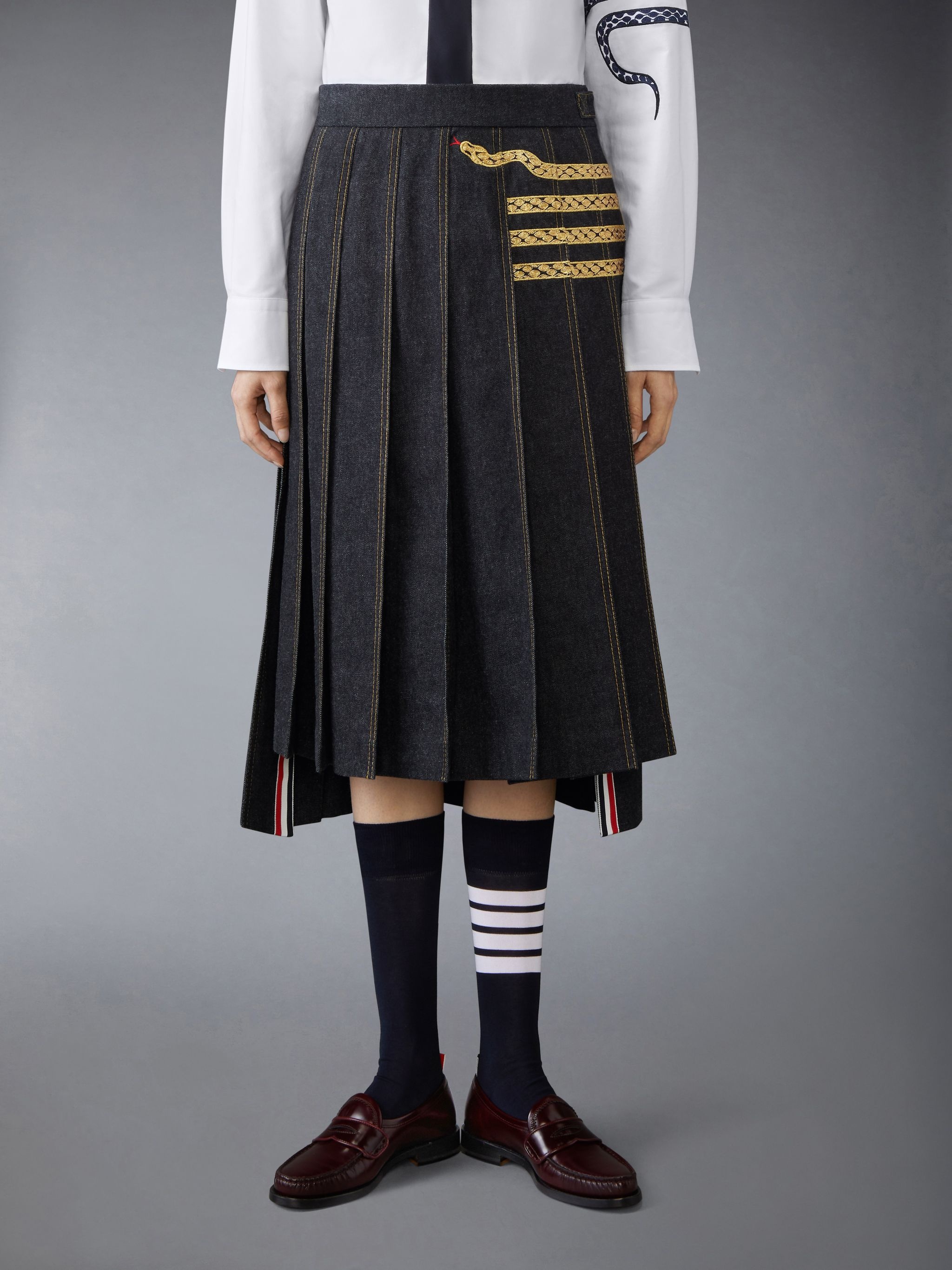 LUNAR NEW YEAR DENIM PLEATED SKIRT - 1