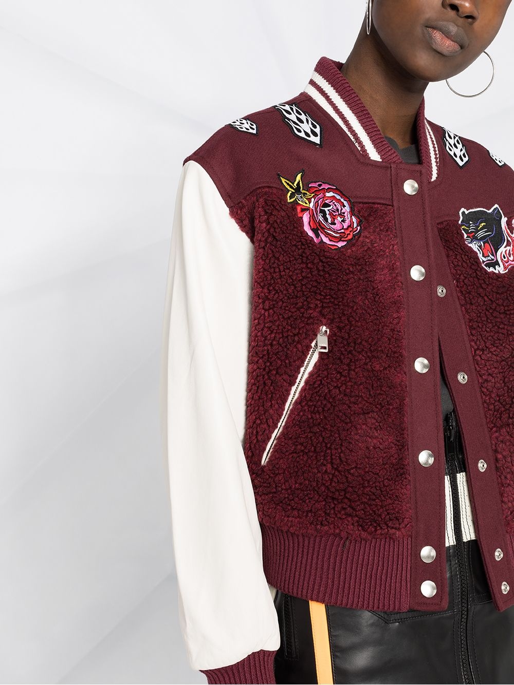 embroidered patch teddy bomber jacket - 5