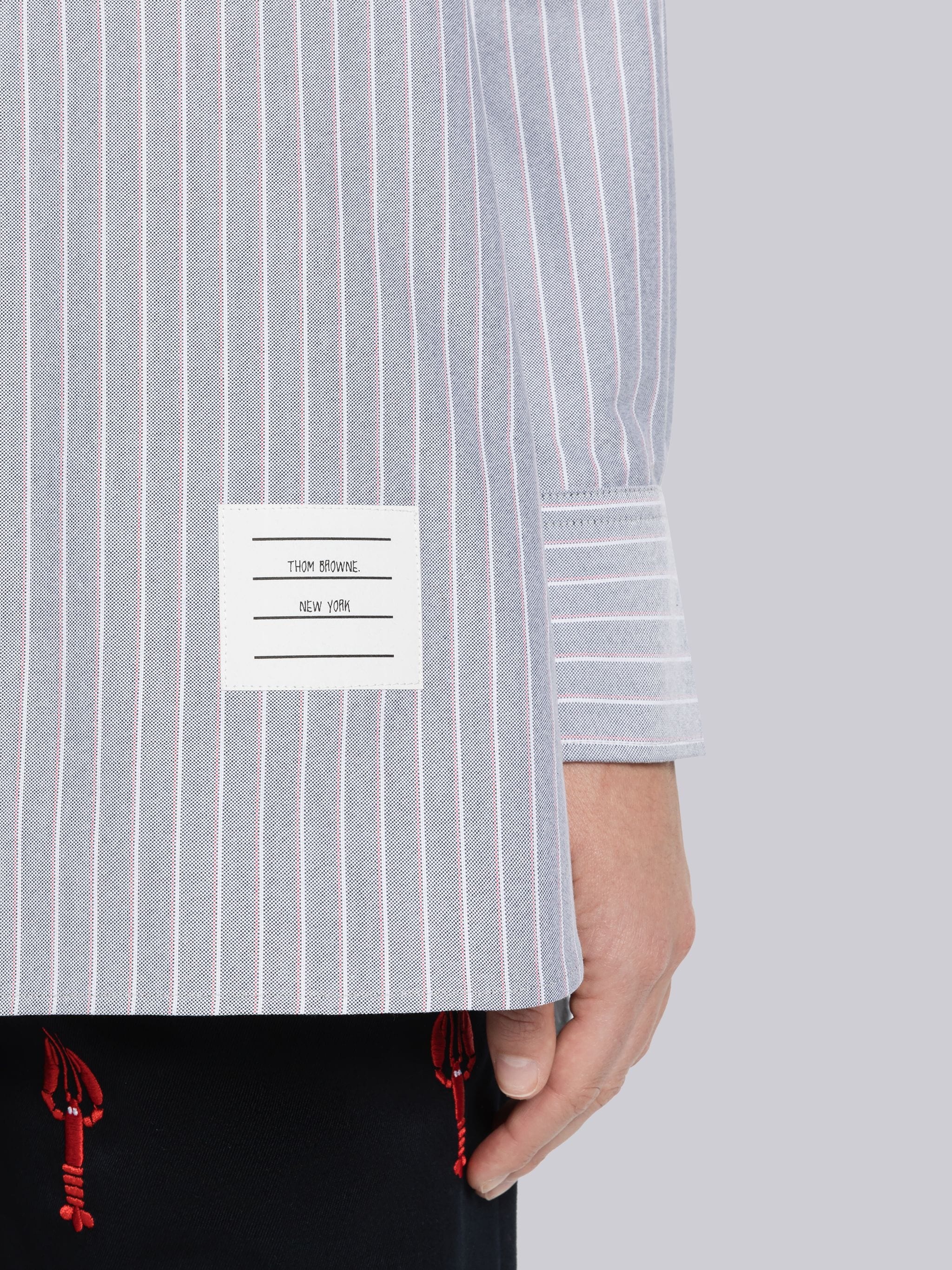 Shadow Pinstripe Oxford Bow Tie Blouson - 6