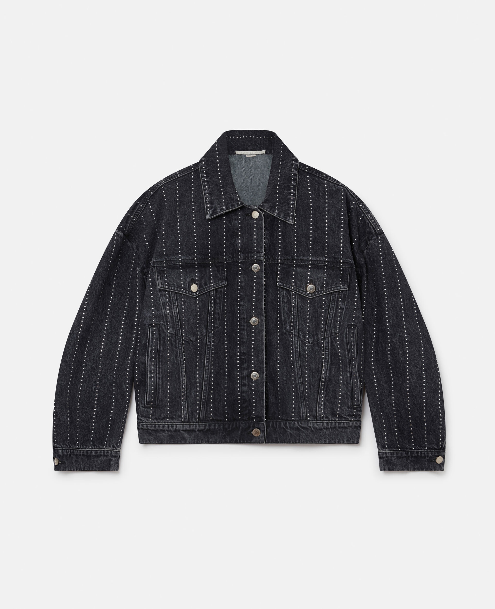 Crystal Pinstripe Oversized Denim Jacket - 1