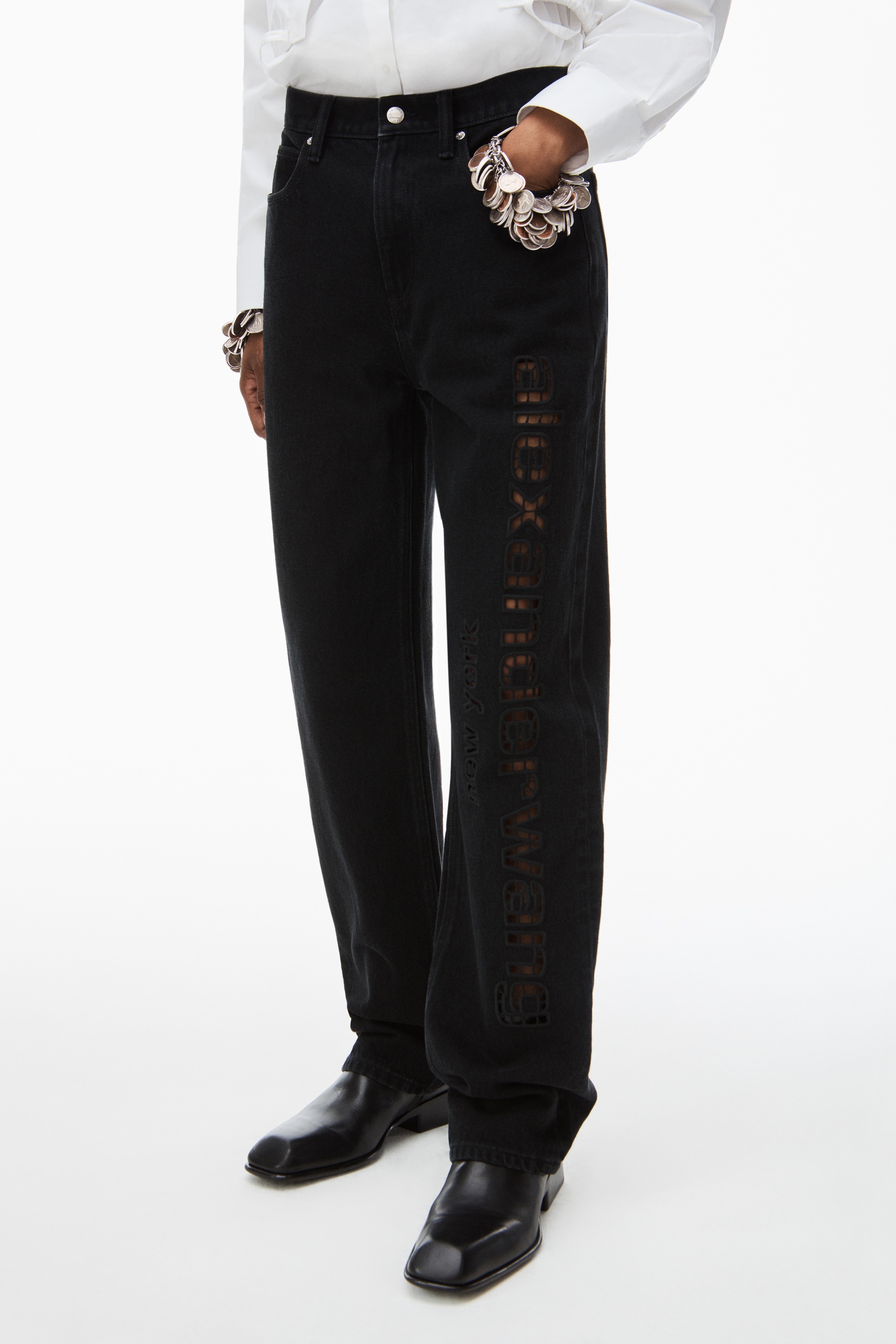 EZ cut-out logo jean in denim - 3