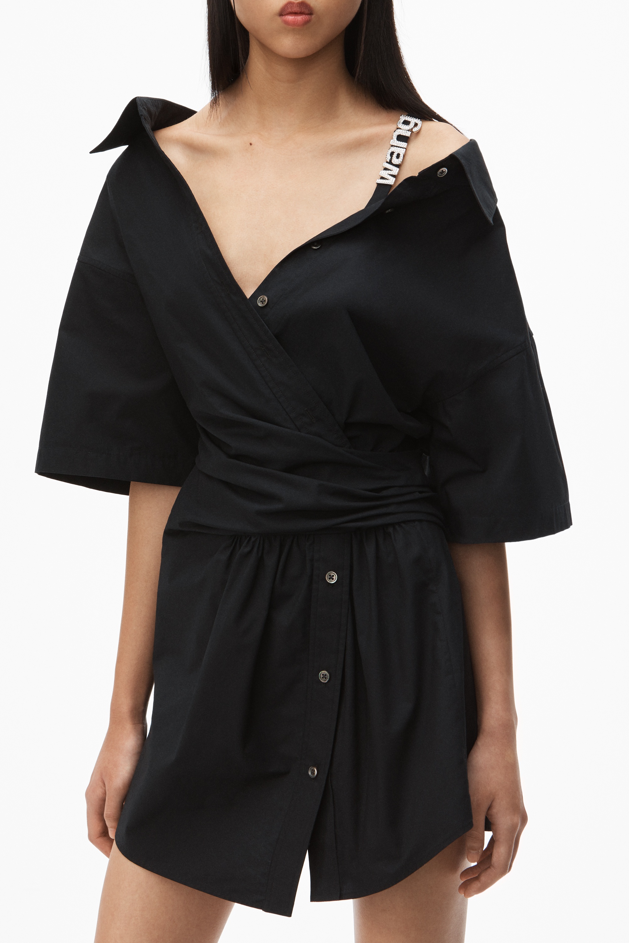 GATHERED DRESS IN COTTON SHIRTING - 3