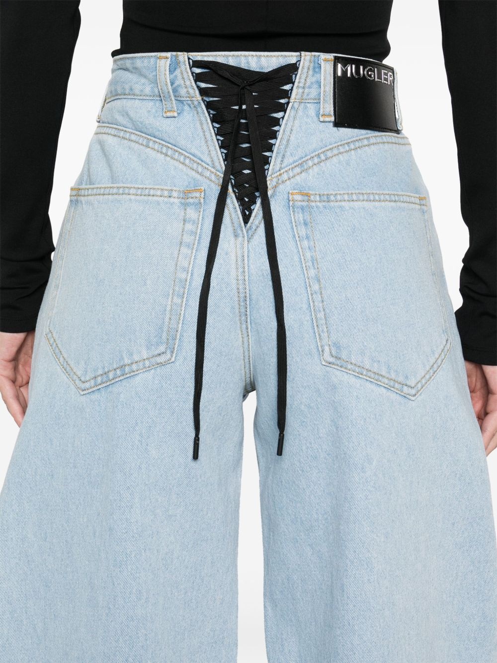 lace-up wide leg jeans - 5