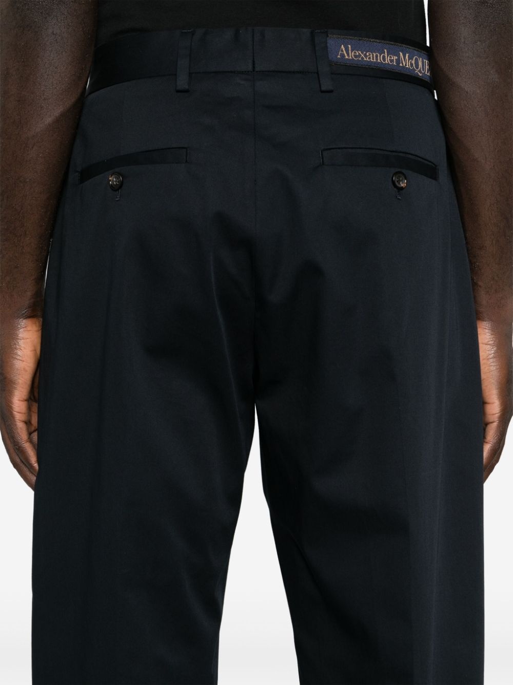logo-trim cotton tailored trousers - 5