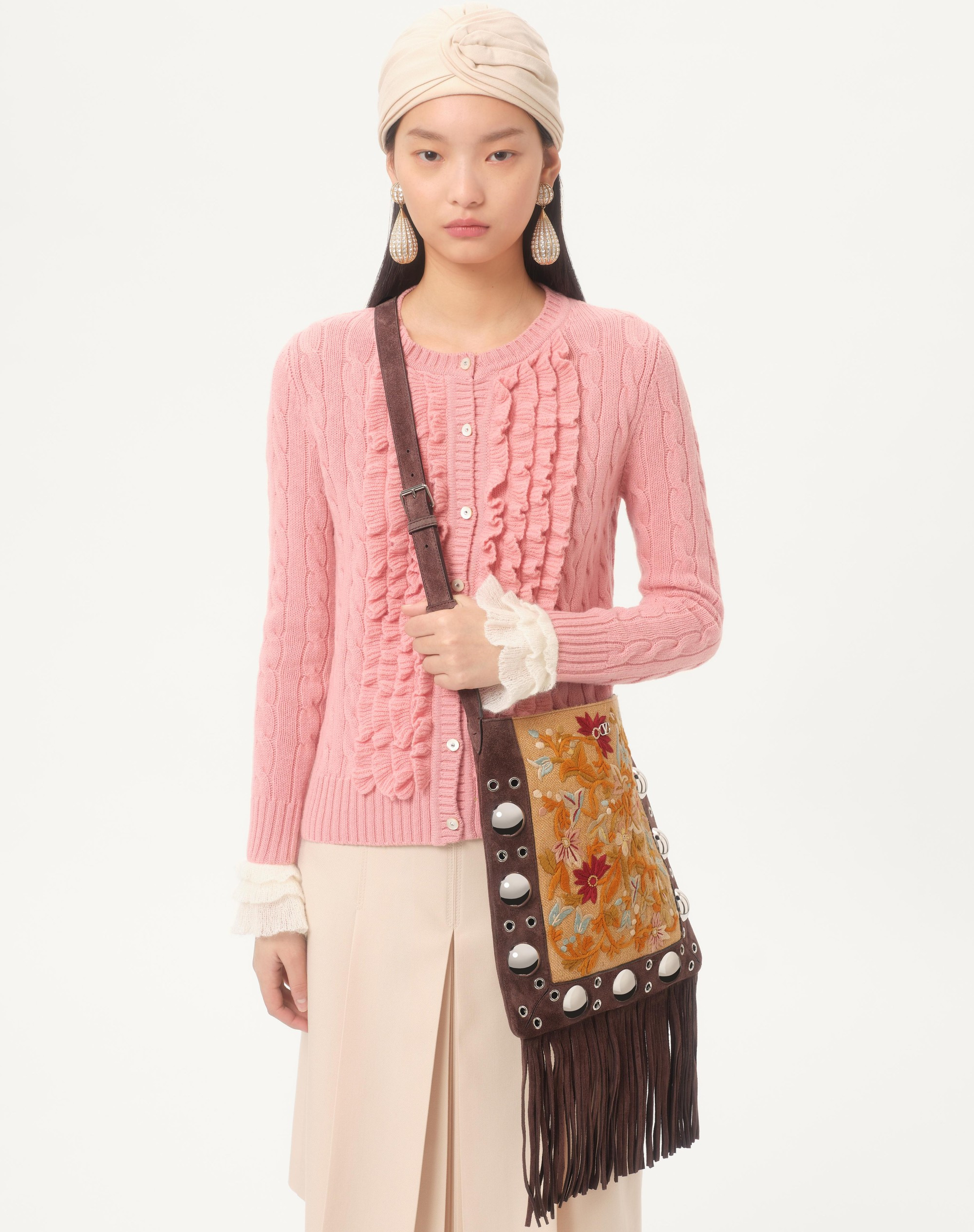 VALENTINO GARAVANI NELLCÔTE EMBROIDERED SHOULDER BAG WITH FRINGES - 7