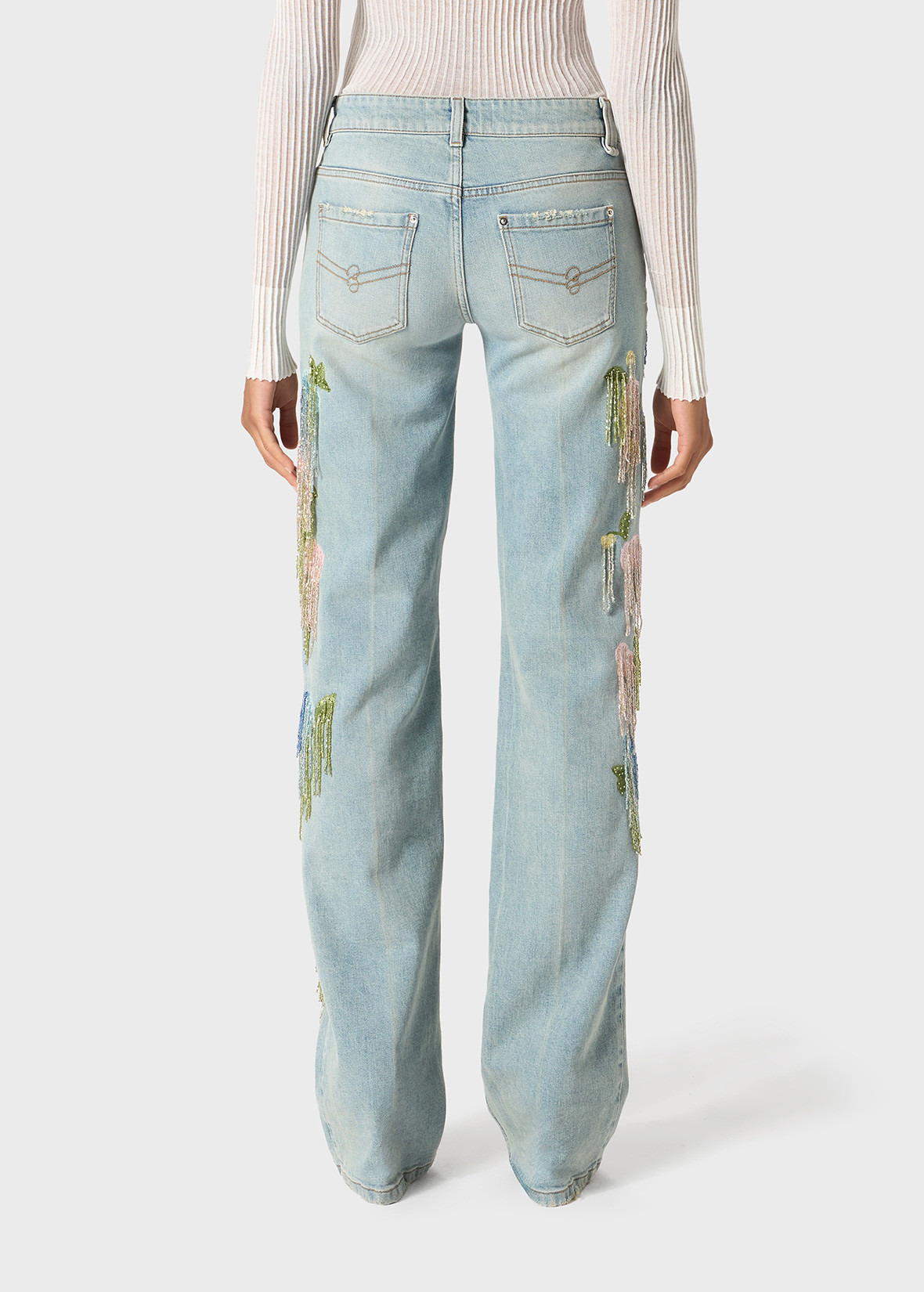 JEANS WITH HAND-EMBROIDERED STONES AND BEADS - 4