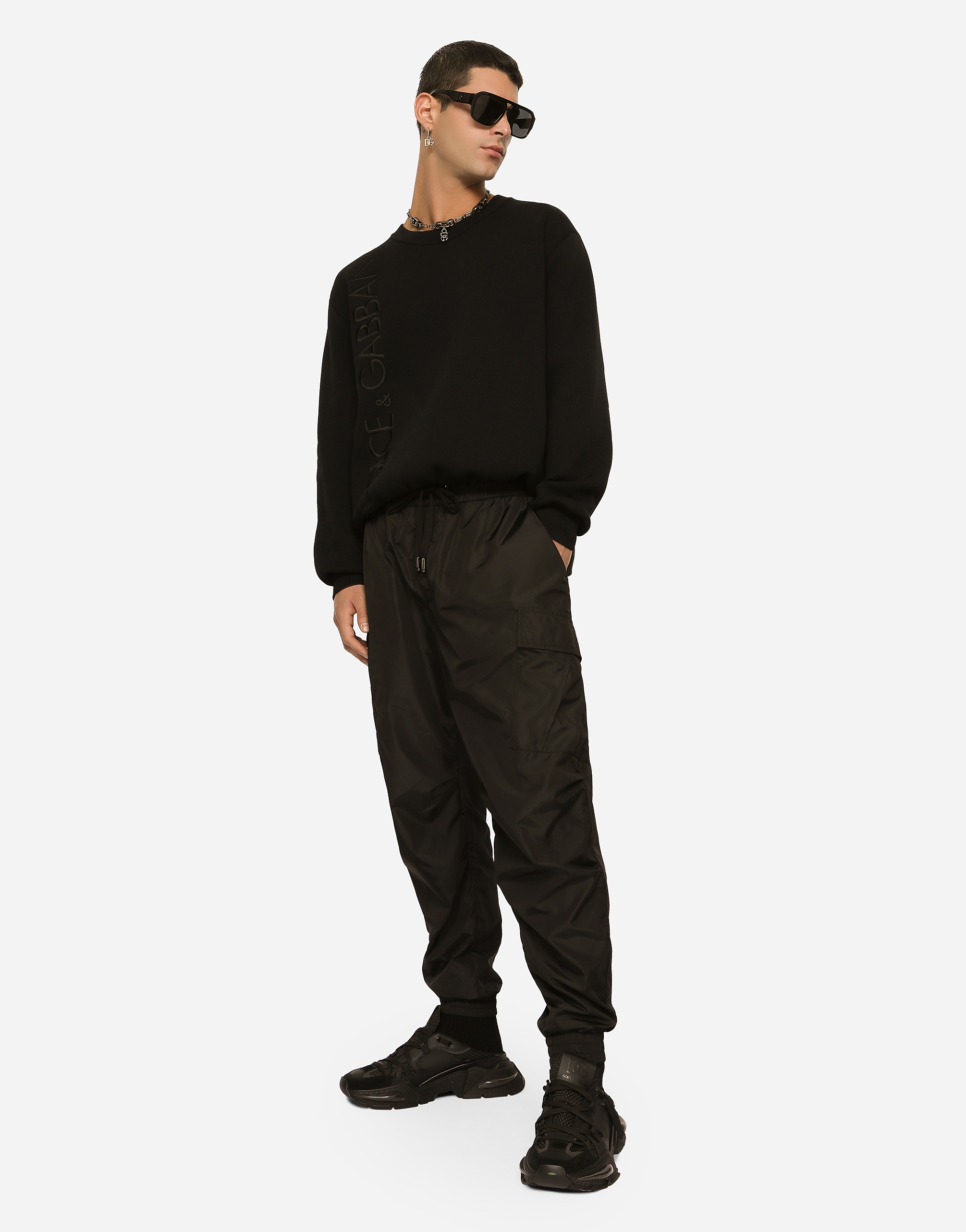 Technical wool round-neck sweater with embroidery - 2