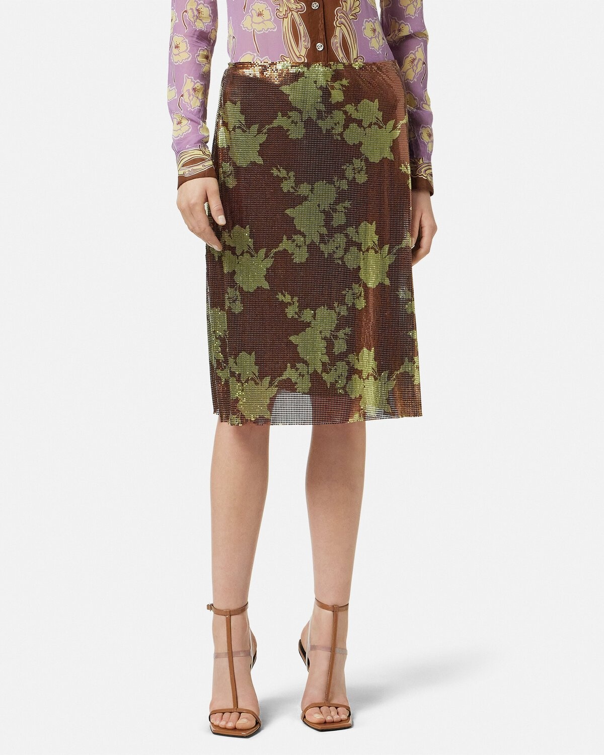 Wild Roses Metal Mesh A-Line Midi Skirt - 4