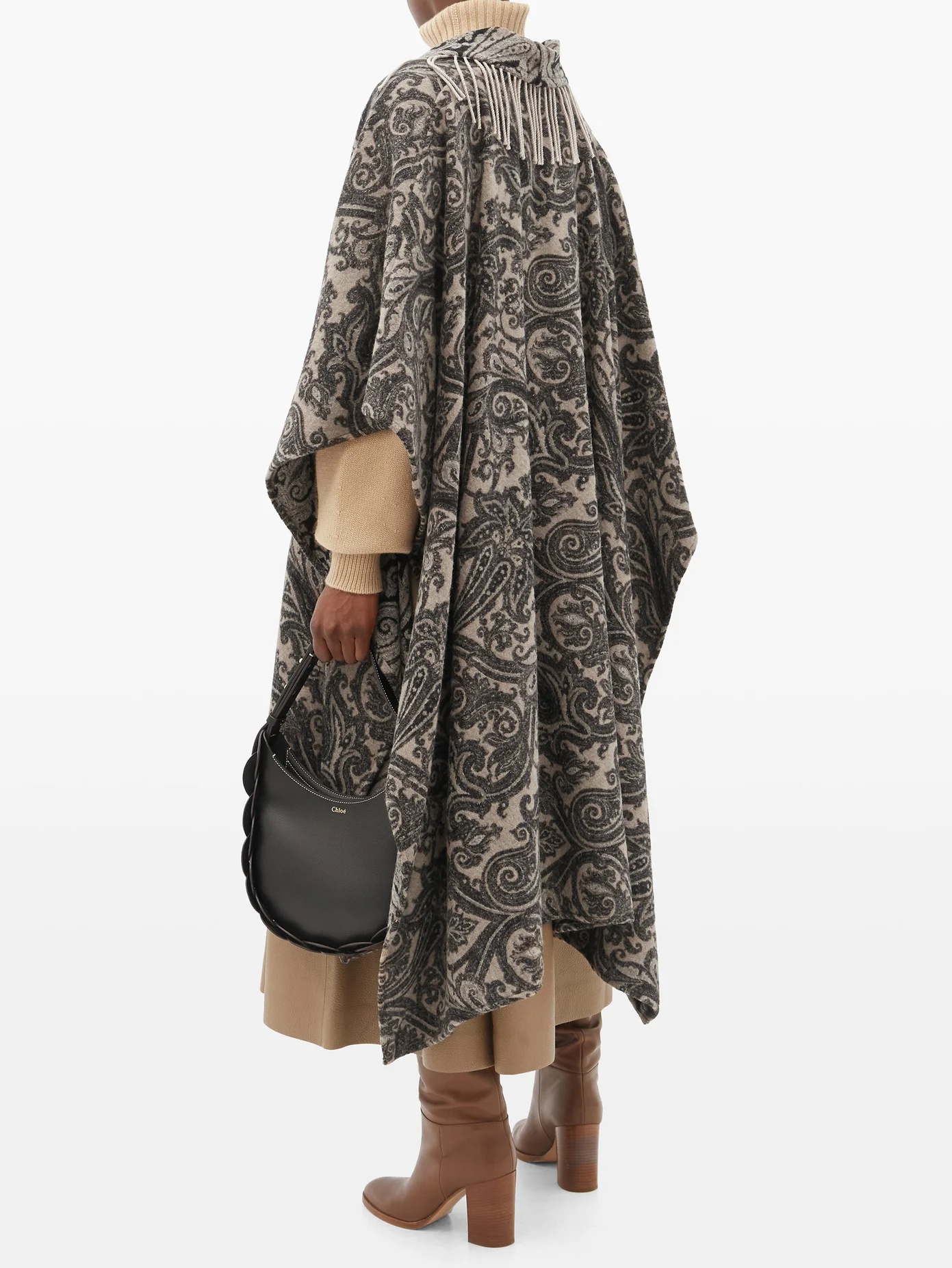 Fringed paisley-jacquard wool-blend cape - 5