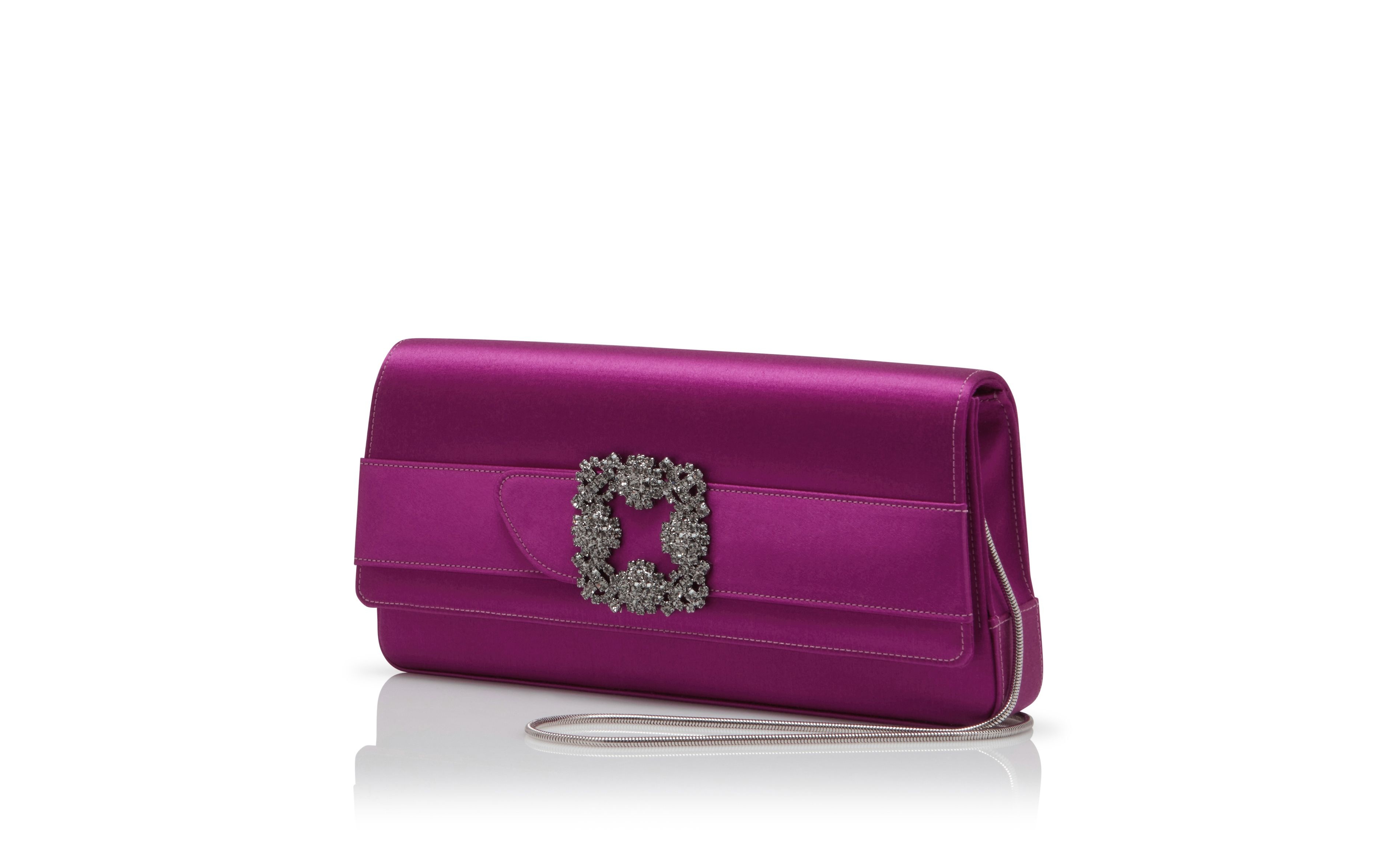 Dark Fuchsia Satin Jewel Buckle Clutch - 3