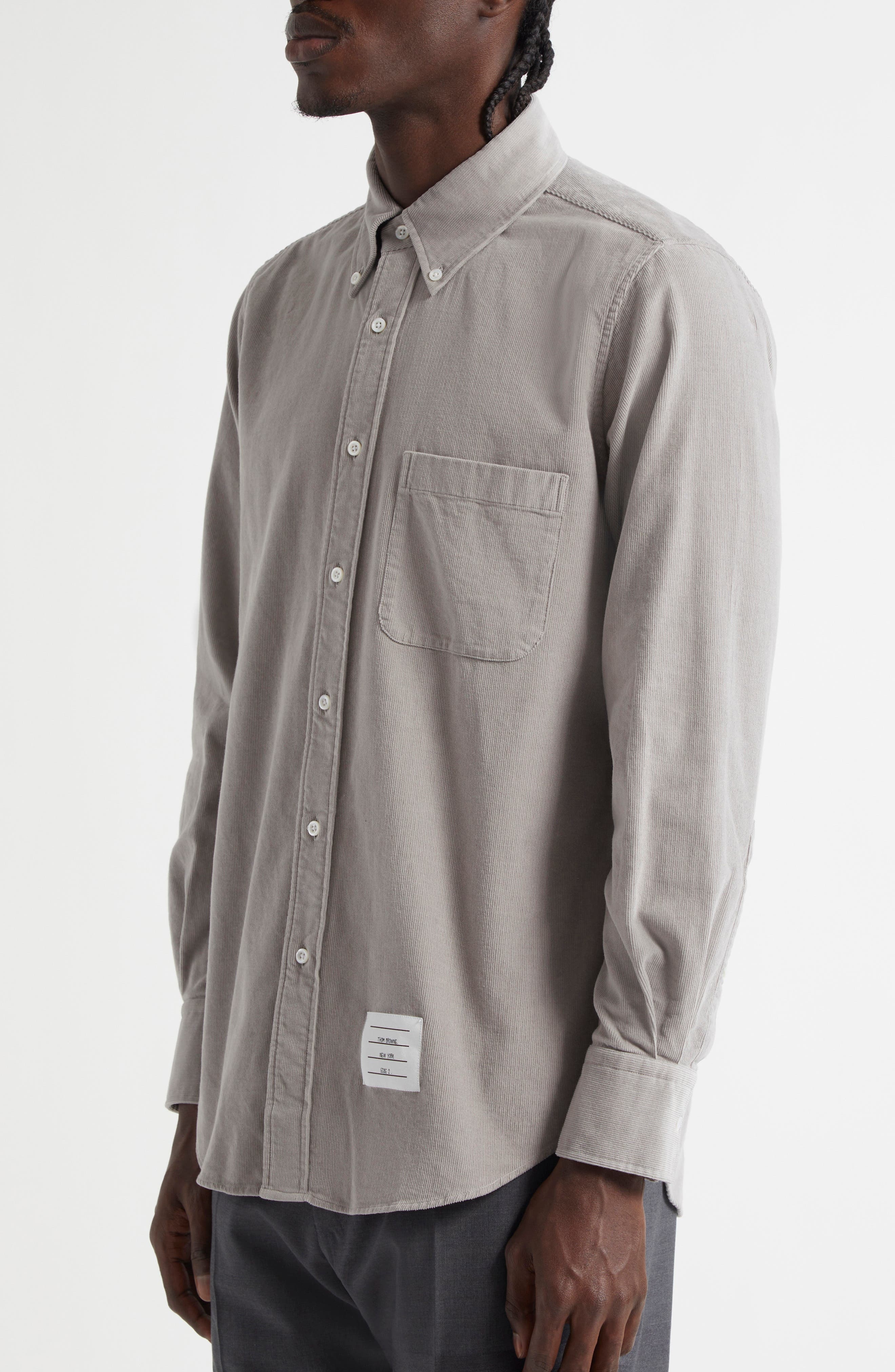 Thom Browne Straight Fit Cotton Corduroy Button-Down Shirt in Light Grey at Nordstrom - 4