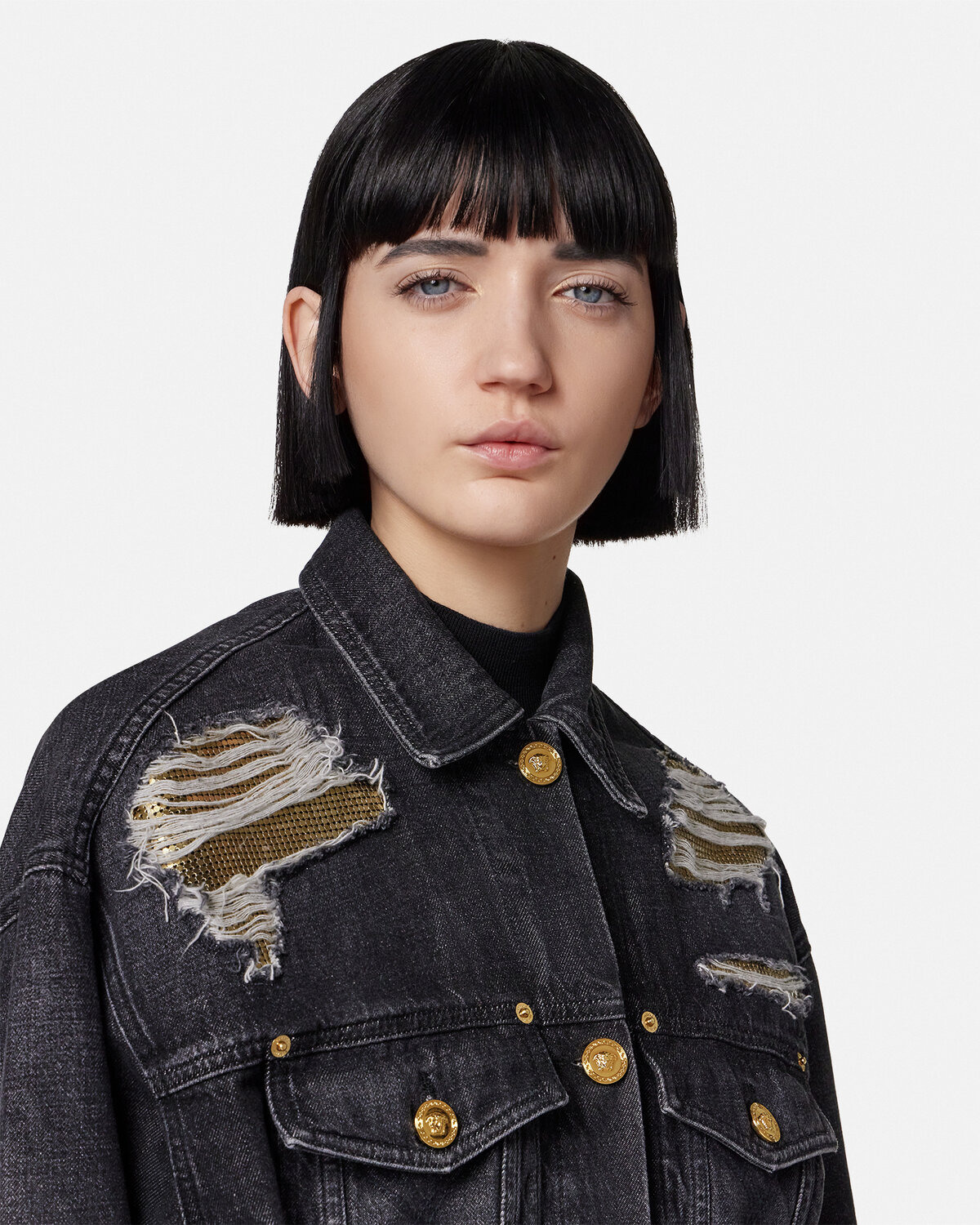 Metal Mesh Denim Trucker Jacket - 3