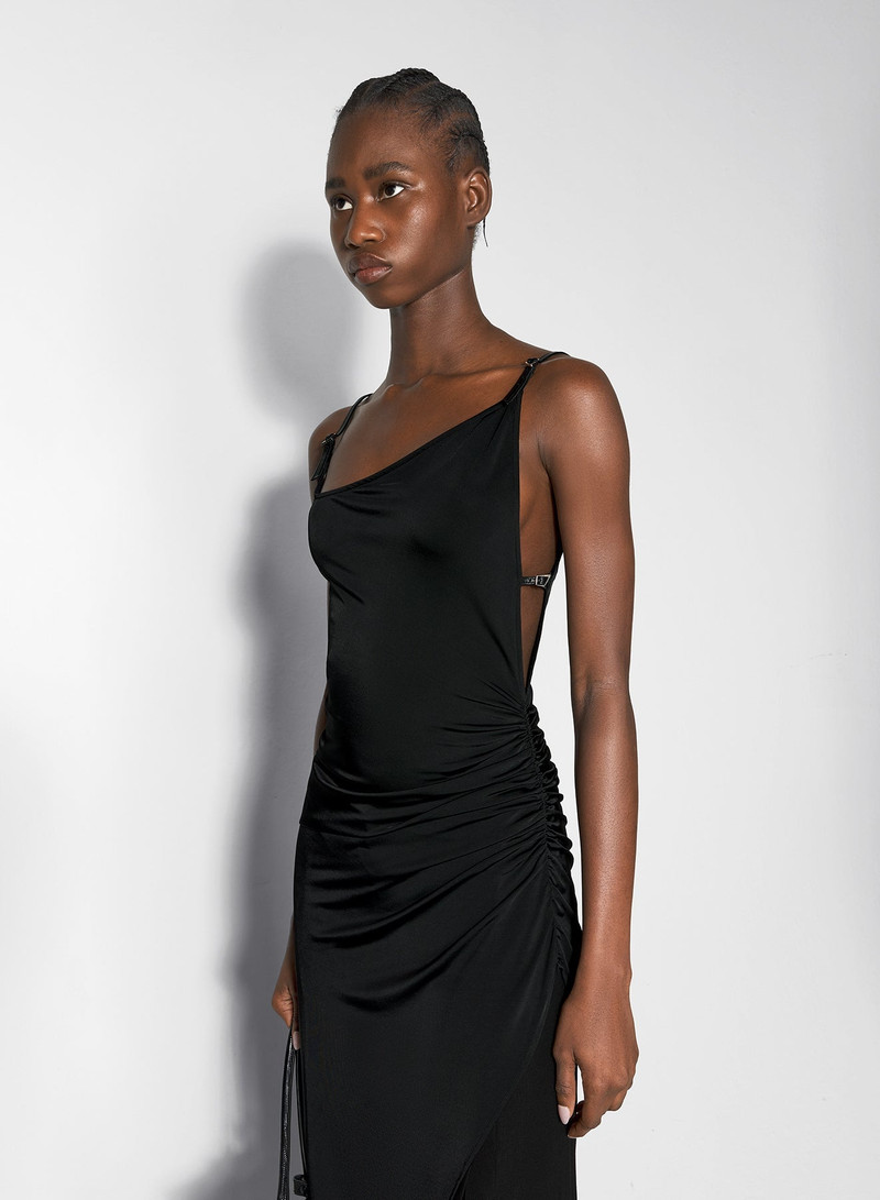 black asymmetrical buckled strap dress 3