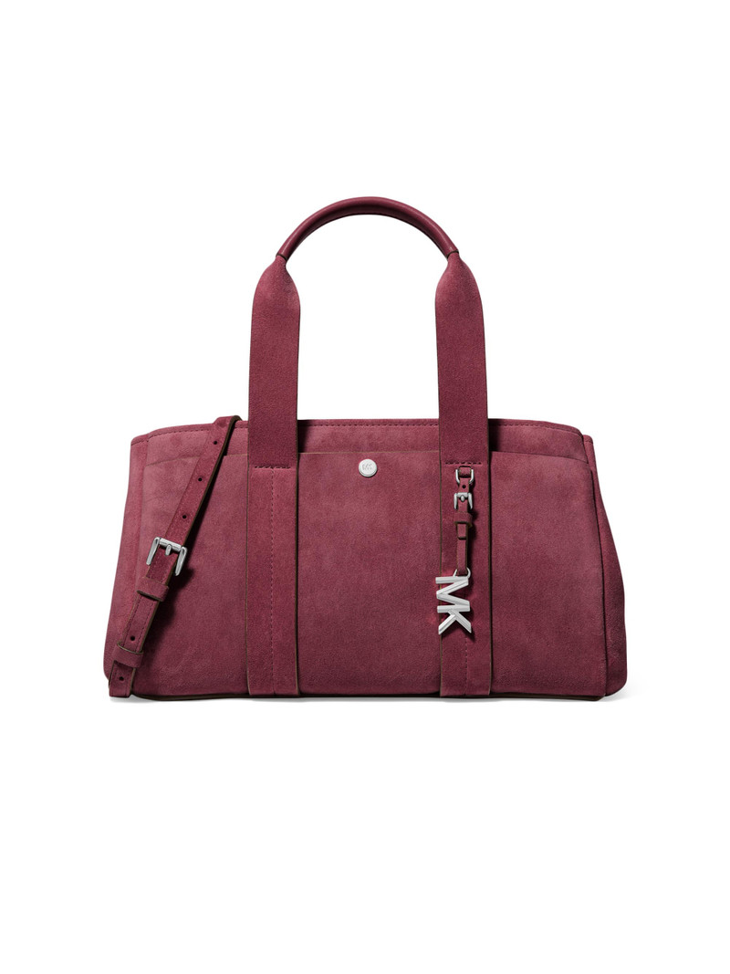 Women's Small Romee Logo Suede Satchel - Oxblood 1