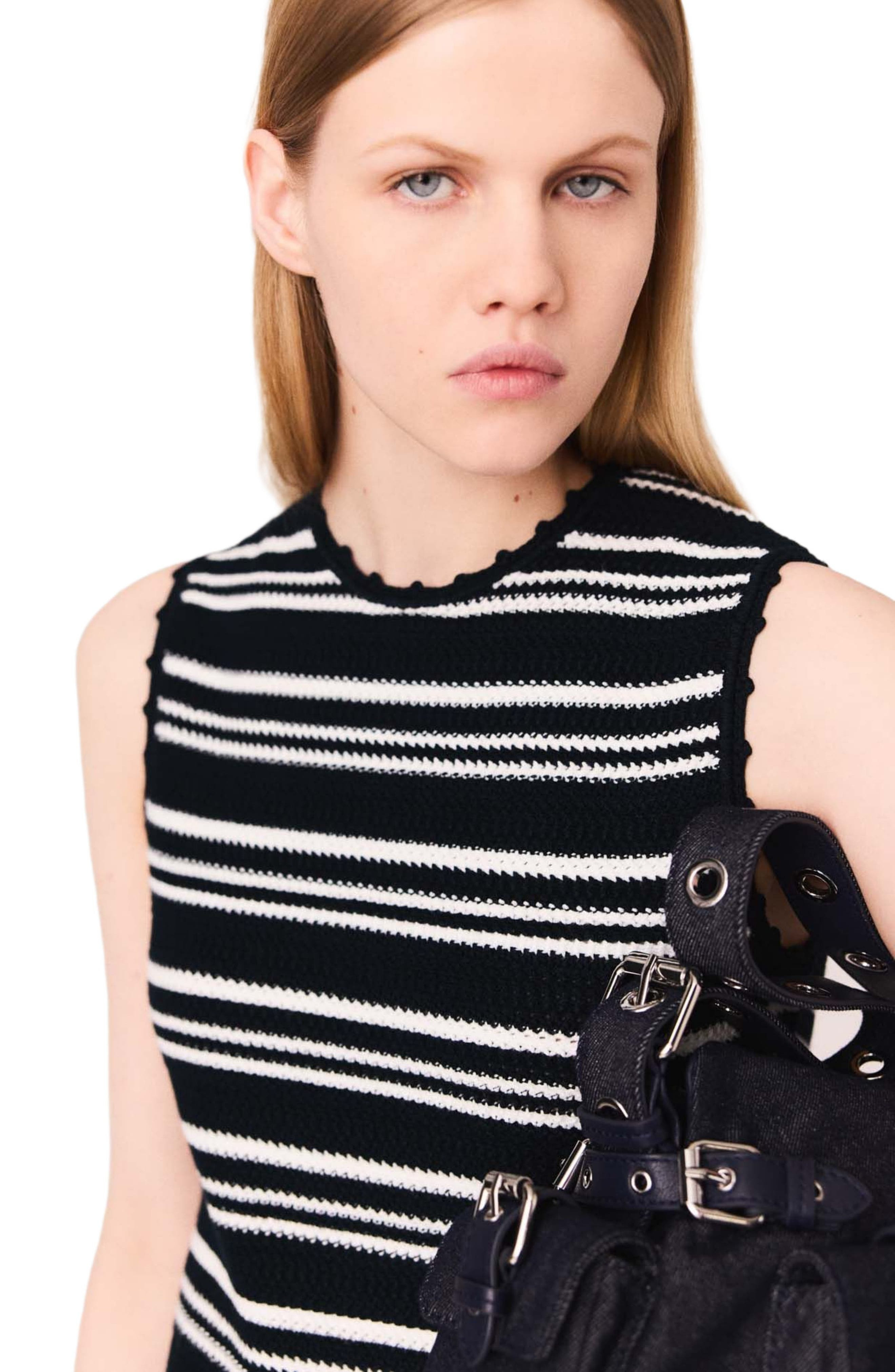 maje Striped mini crochet dress in Navy/white at Nordstrom - 4