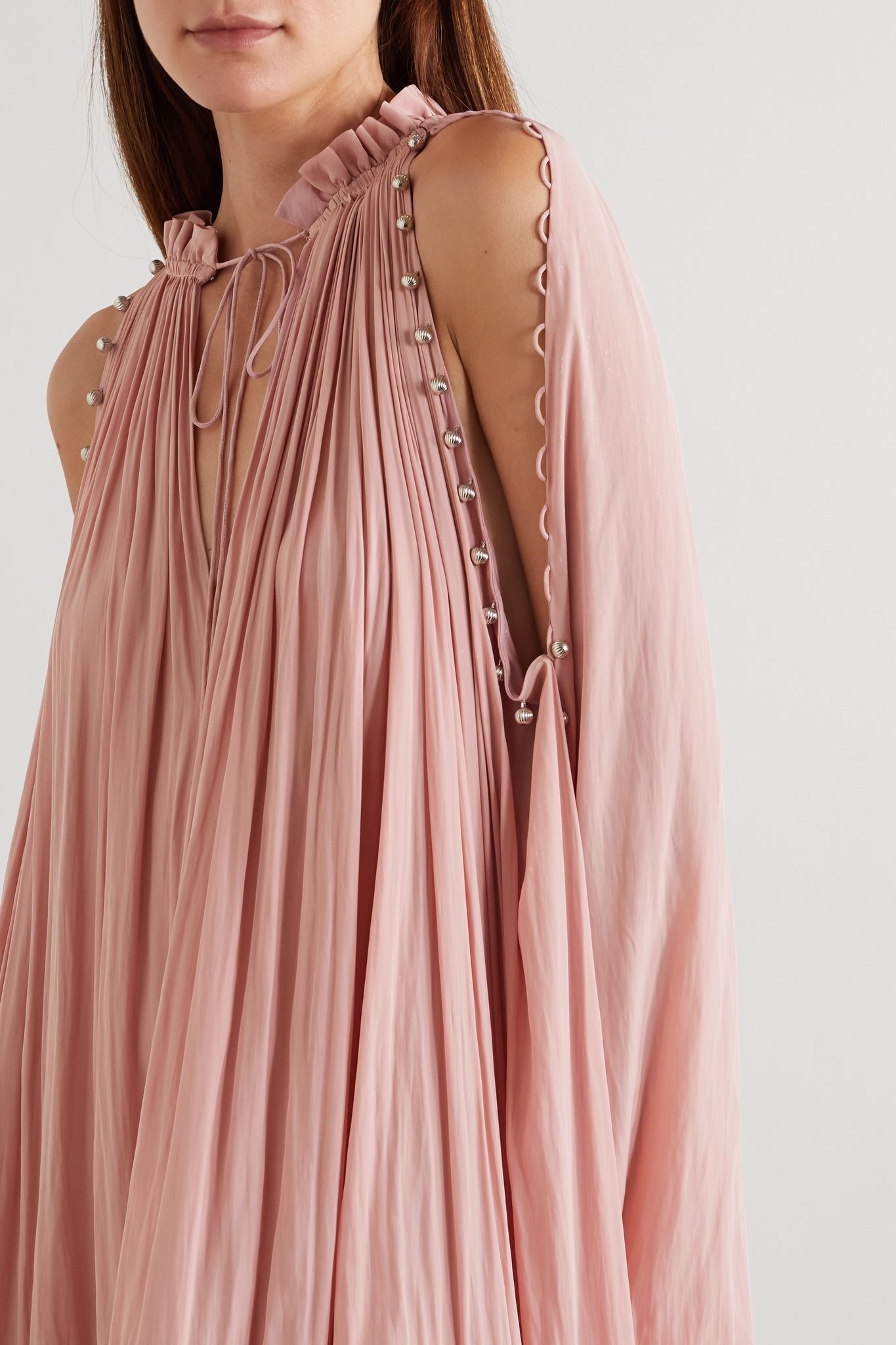 Cape-effect embellished ruffled crepe gown - 8