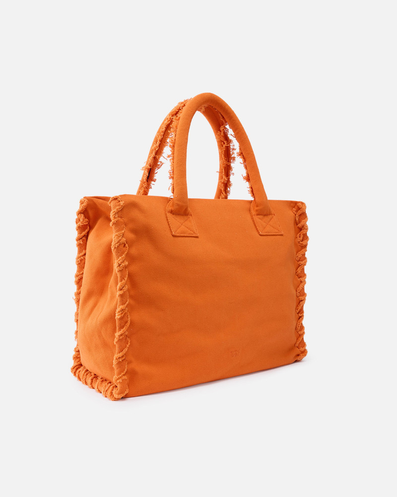 PINKO MEDIUM BEACH SHOPPING TOTE IN CANVAS WITH LOGO AND FRAYING outlook