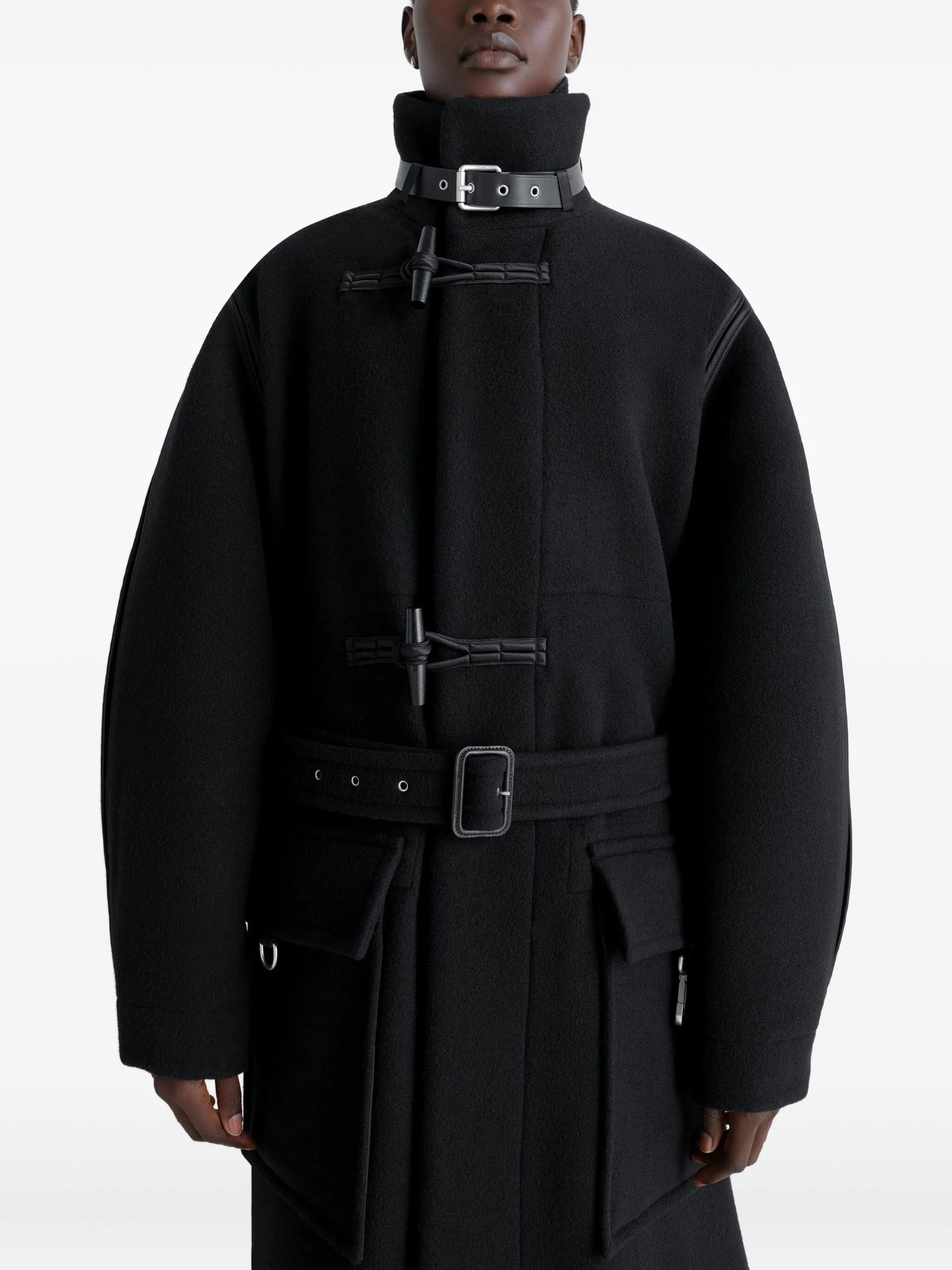 belted toggle-fastening coat - 3
