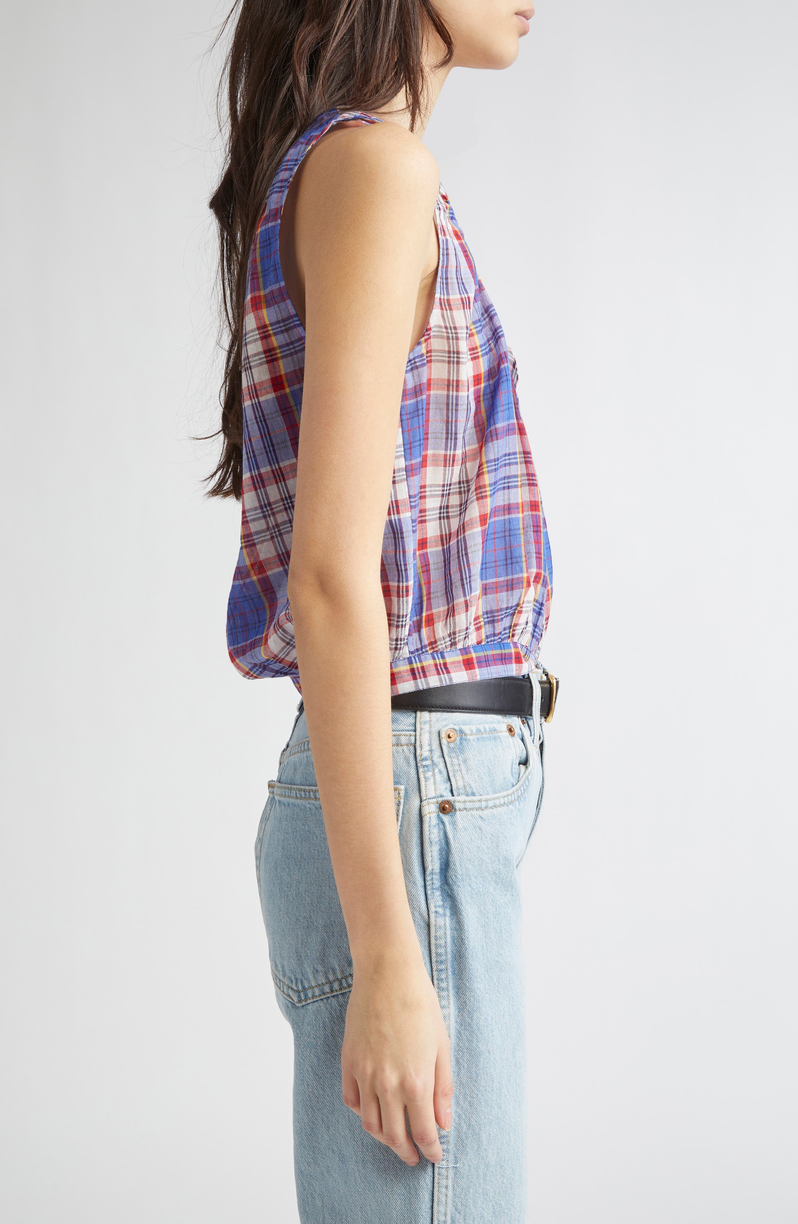 DÔEN Theo Plaid Cotton Voile Top in Cote D'azure Plaid at Nordstrom - 3