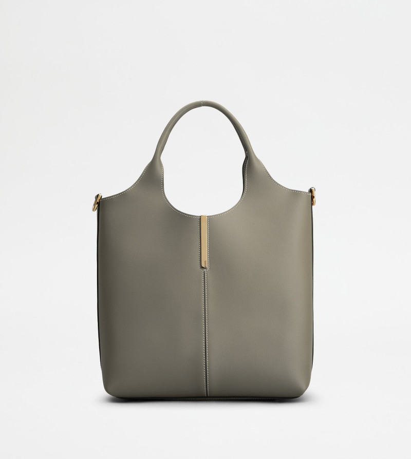 TOTE SHOPPING BAG IN LEATHER SMALL - GREY 1