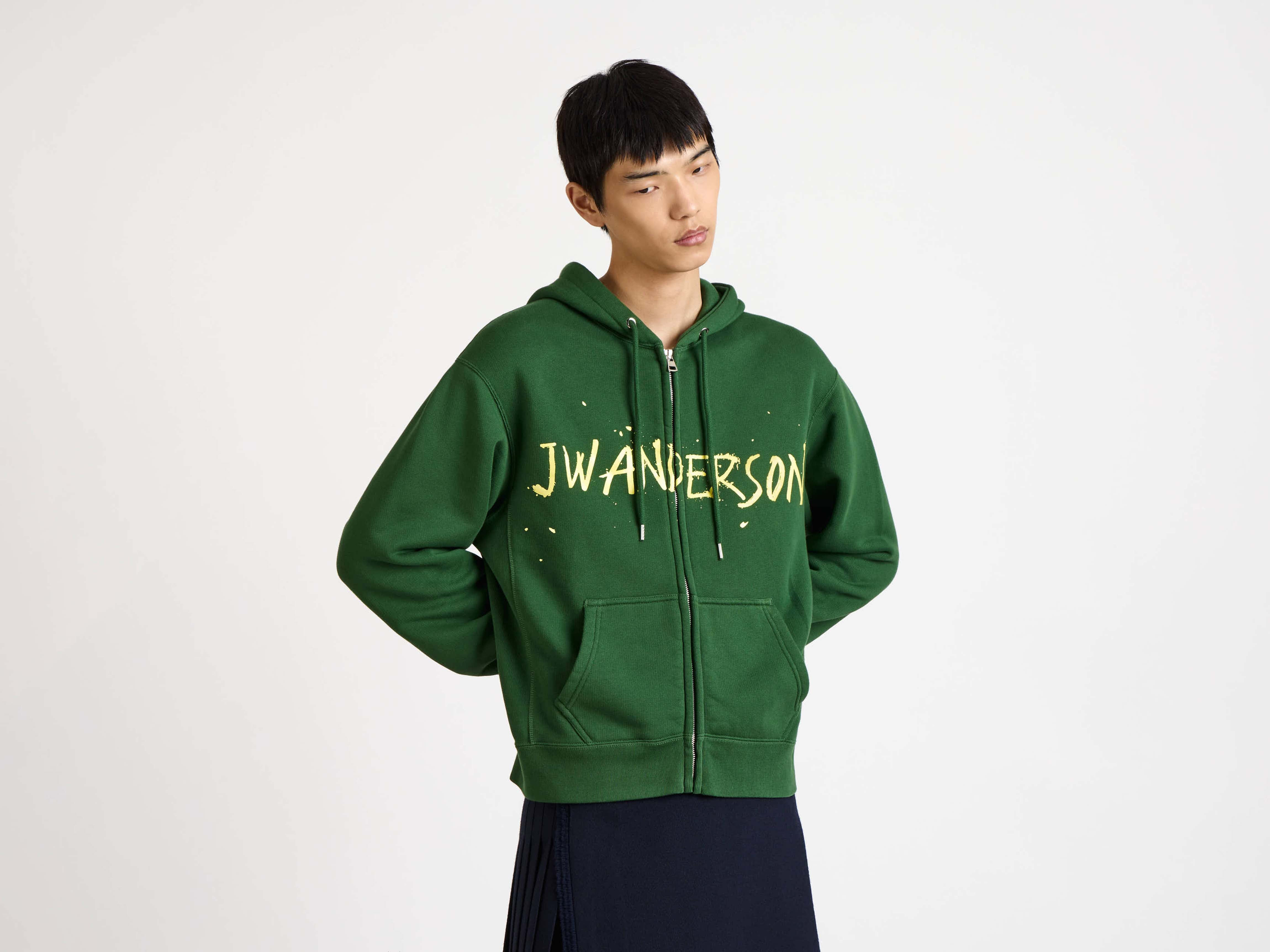 ZIP FRONT PRINT HOODIE IN GREEN - 5