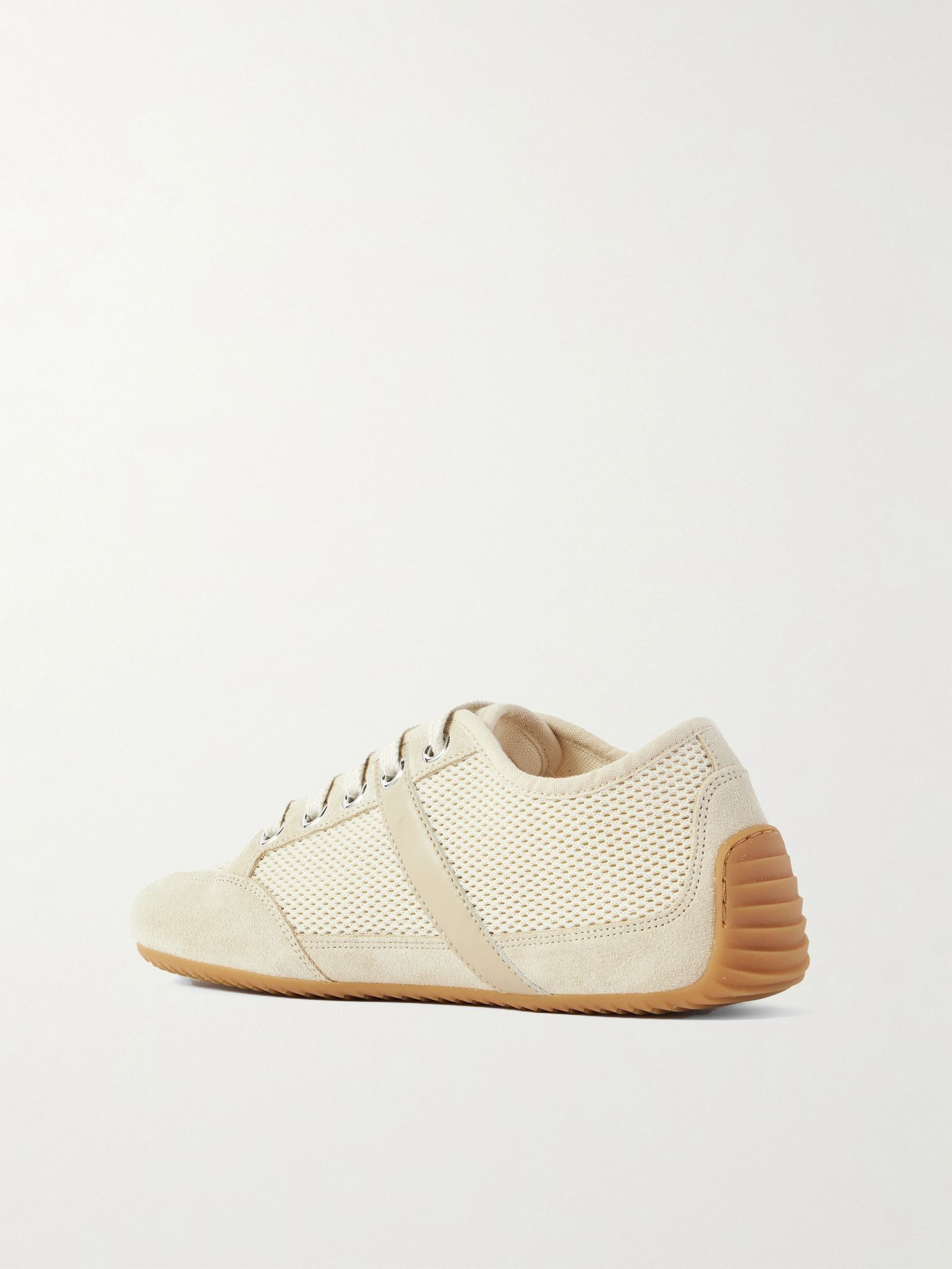 Leather and suede-trimmed mesh sneakers Beige - 3