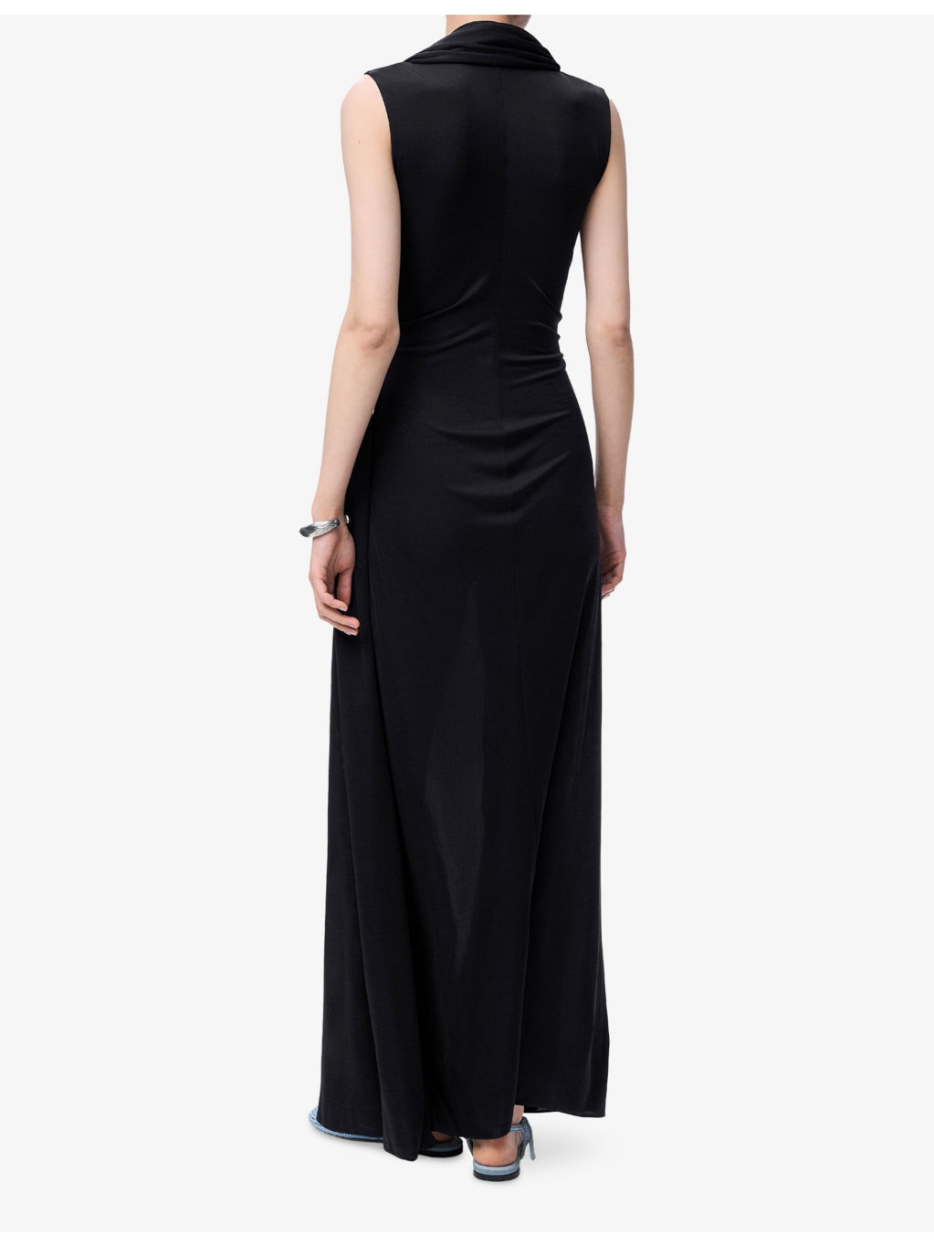 Draped Cape-Sleeve Silk Maxi Dress - 3