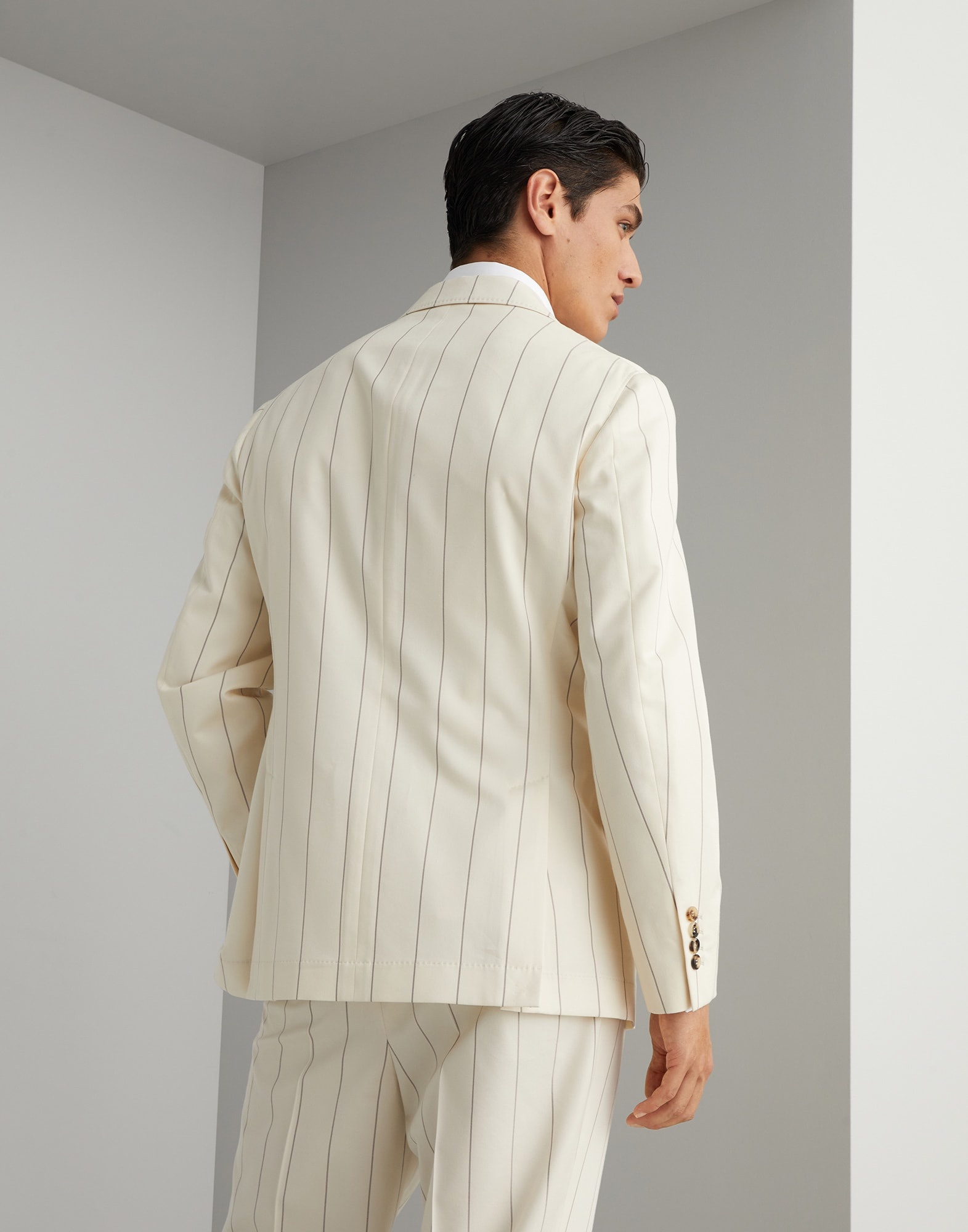 Wool and Sea Island cotton chalk stripe gabardine deconstructed blazer - 2