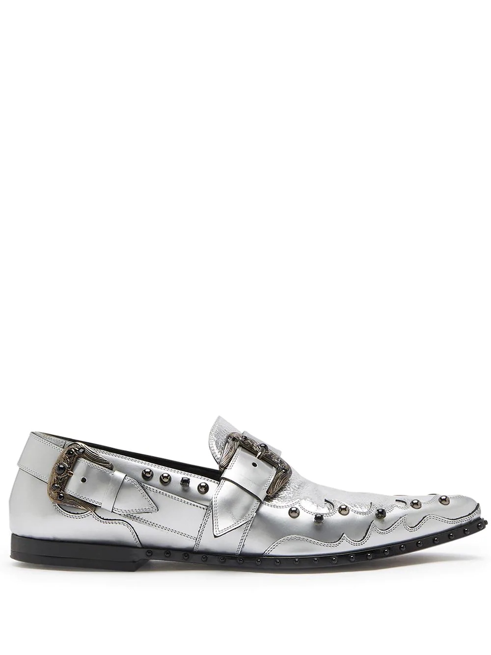 studded metallic-finish loafers - 1