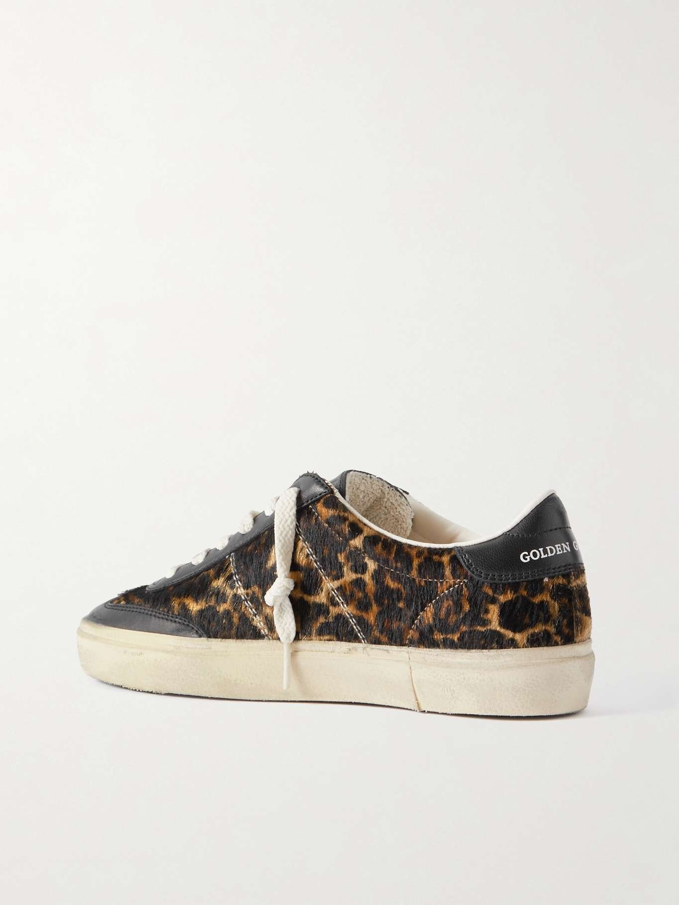 Soul-Star distressed leather-trimmed leopard-print calf hair sneakers - 3
