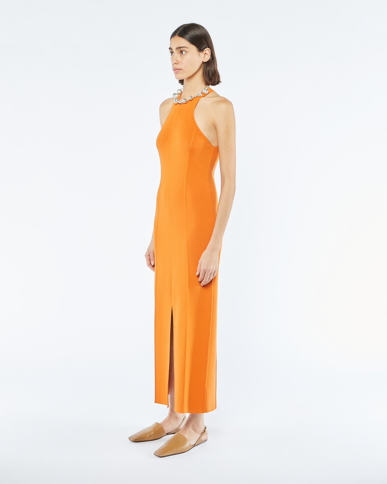 ELIA - Fitted halterneck midi dress - Orange - 2