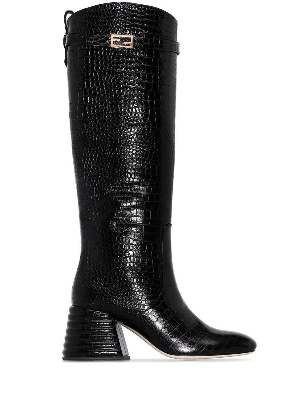 logo-plaque crocodile-embossed knee-high boots - 1