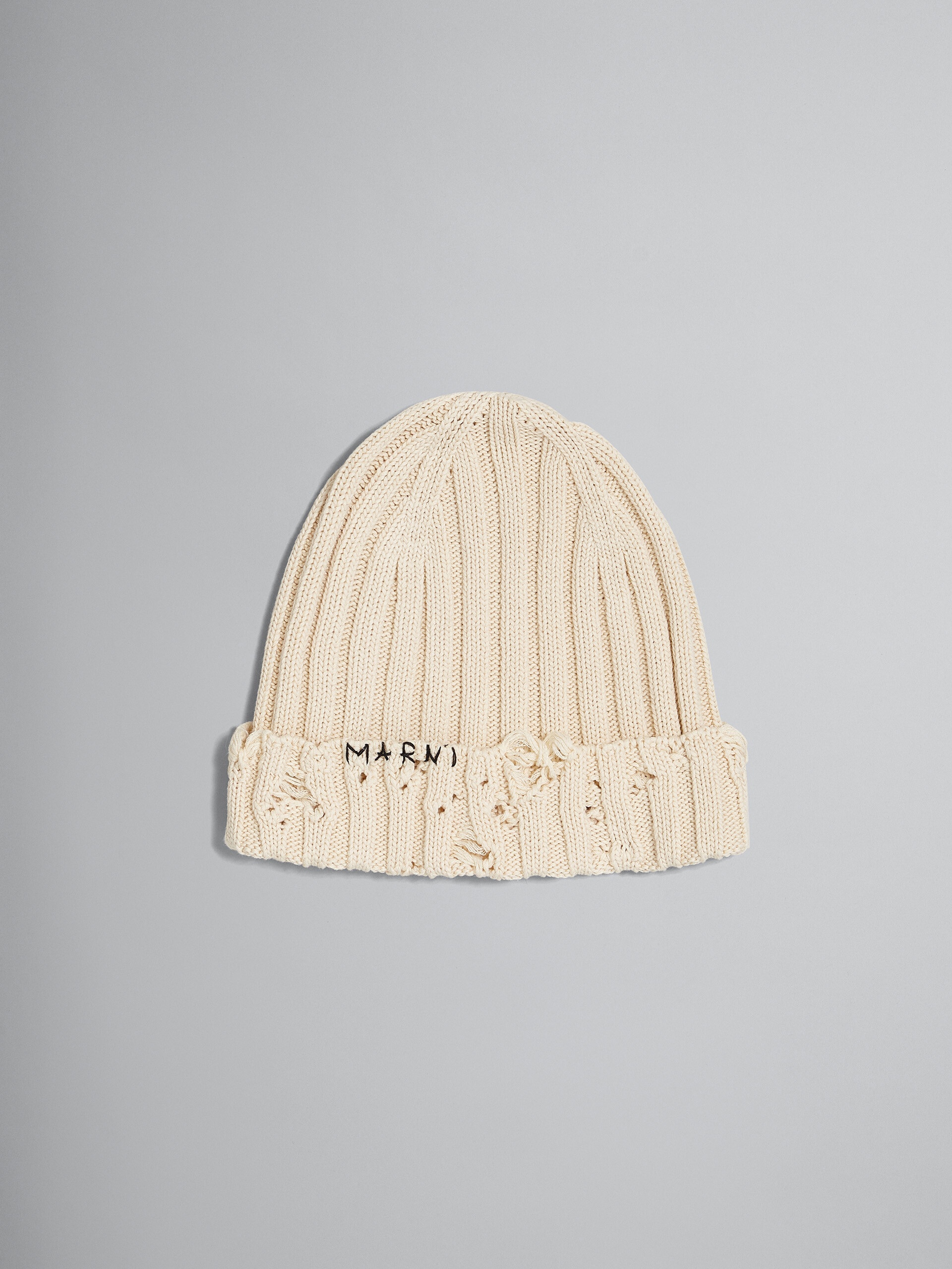 WHITE COTTON BEANIE - 1