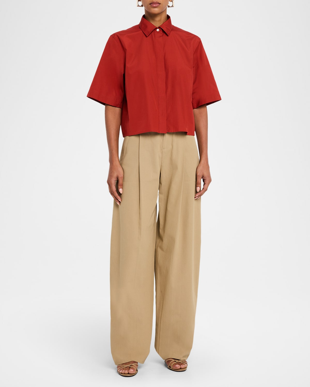 Short-Sleeve Cropped Cotton Shirt - 2