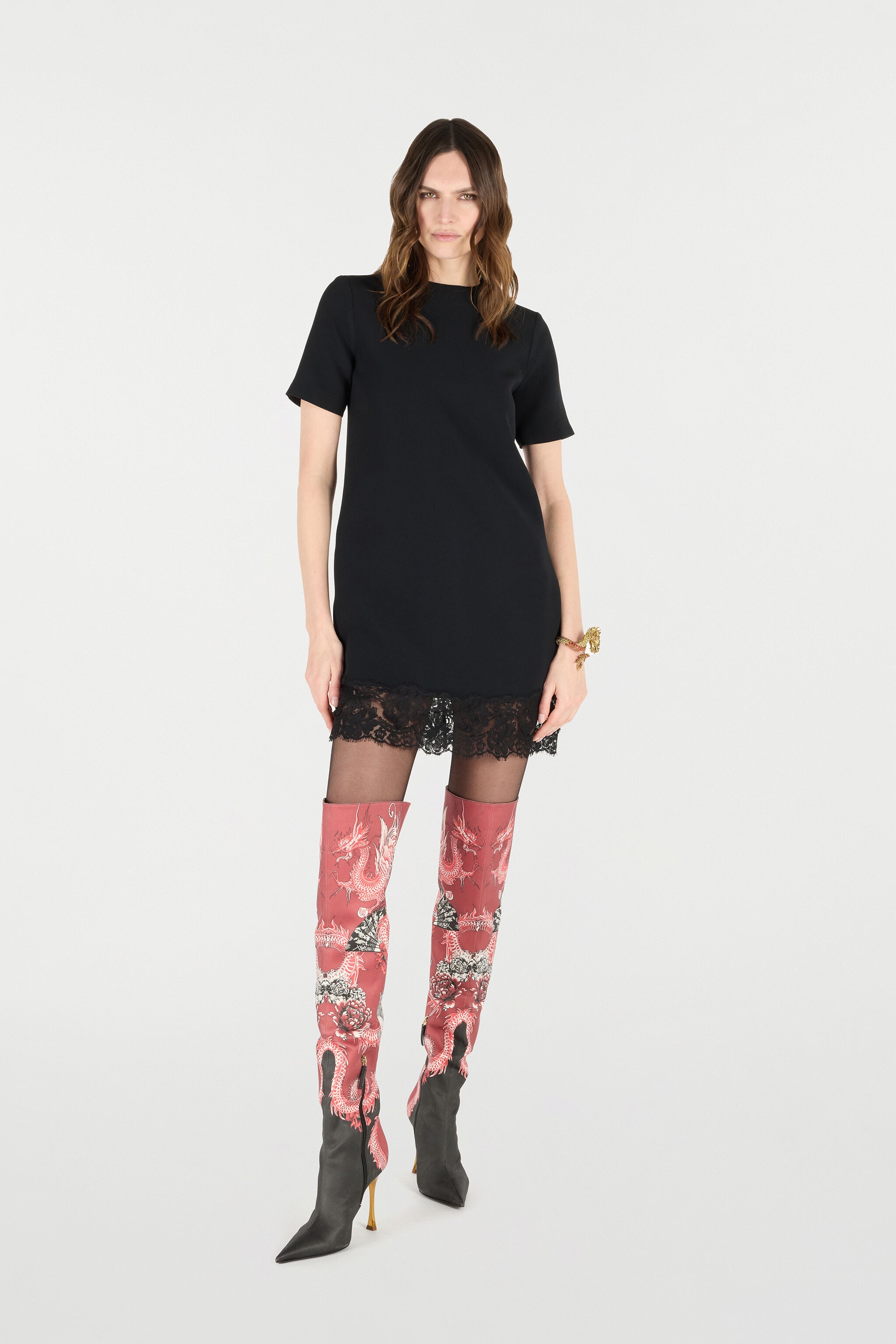 Mini Dress with Lace Hem - 2
