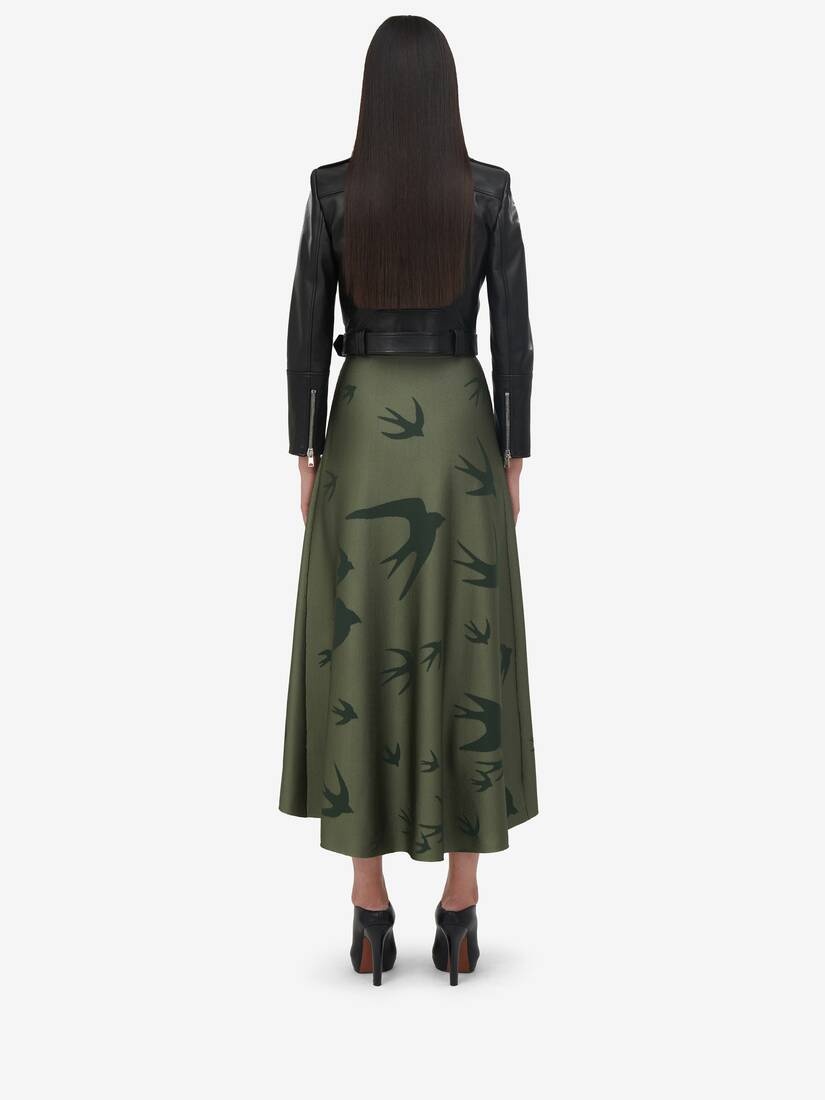 Women's Swallow Jacquard Midi Skirt in Khaki - 4