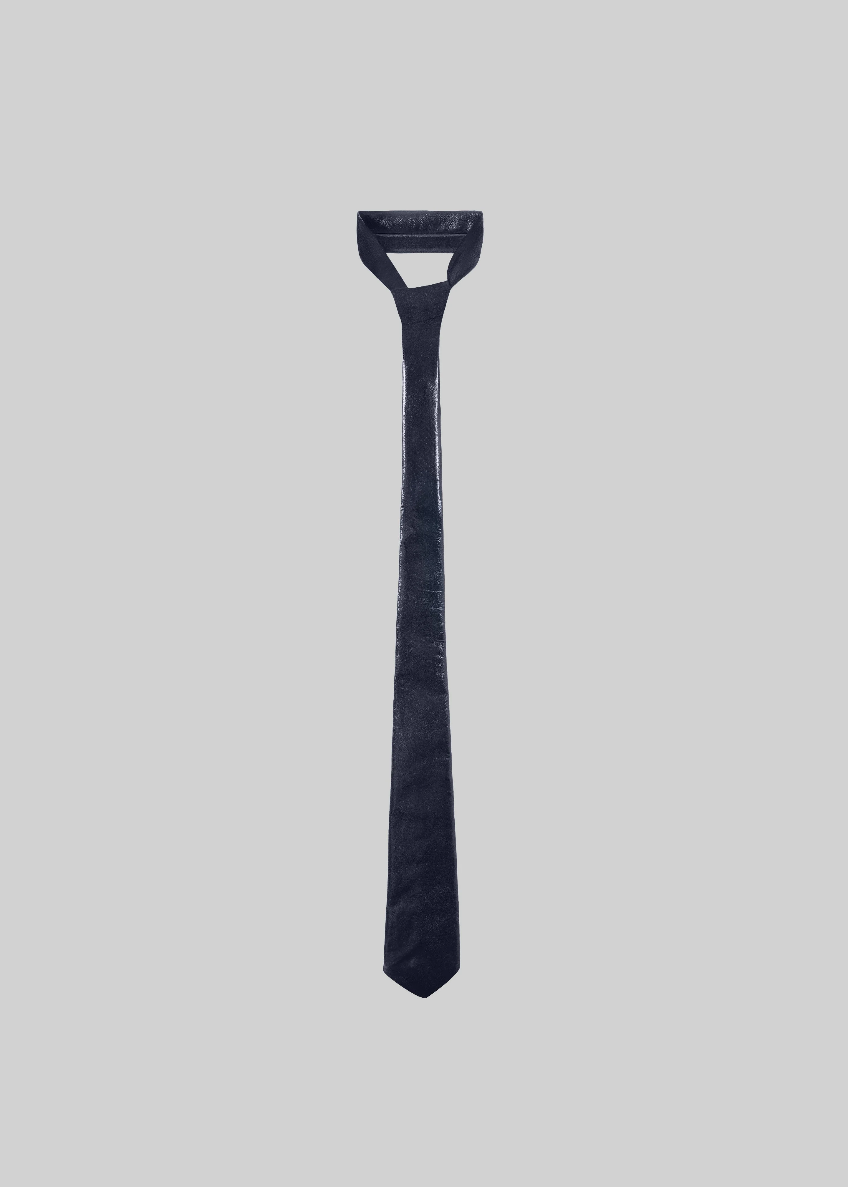Sira Faux Leather Crackled Tie - Navy - 1