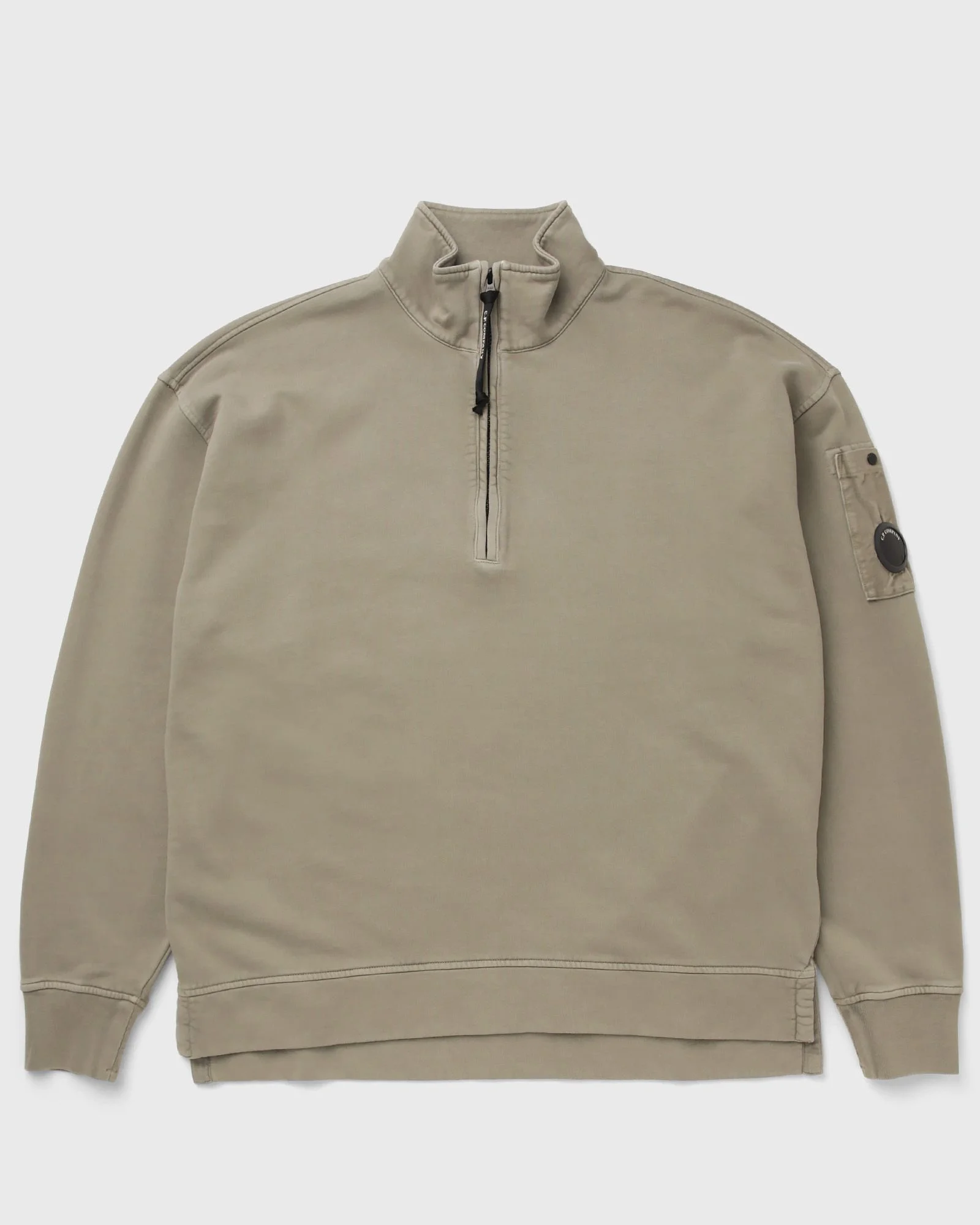 BRUSHED AND EMERIZED DIAGONAL FLEECE MIXED BOXY HALF ZIP LENS SWEATSHIRT - 1